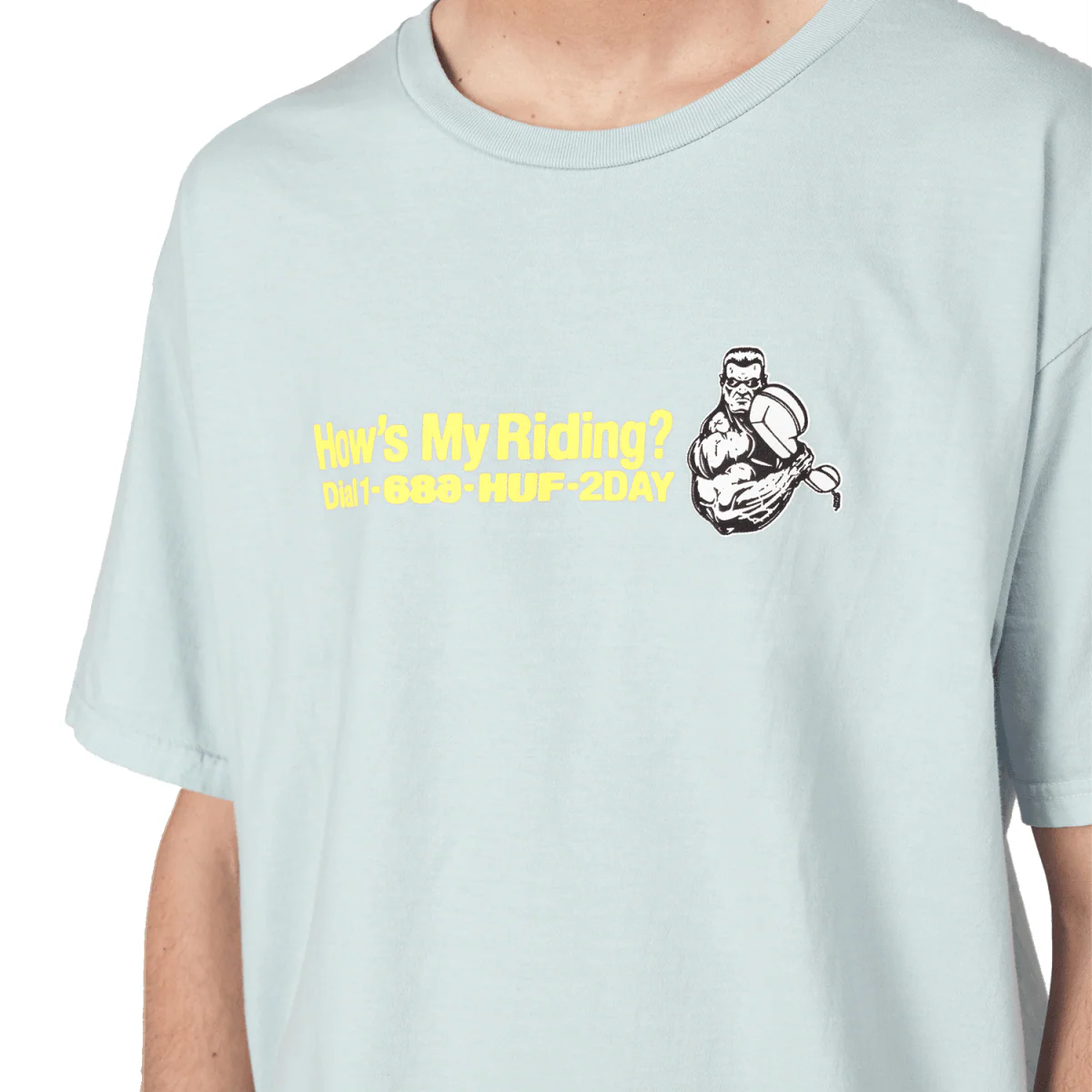 686 Huf Riding Heavyweight Premium Short Sleeve T-Shirt Huf Light Blue - Image 3