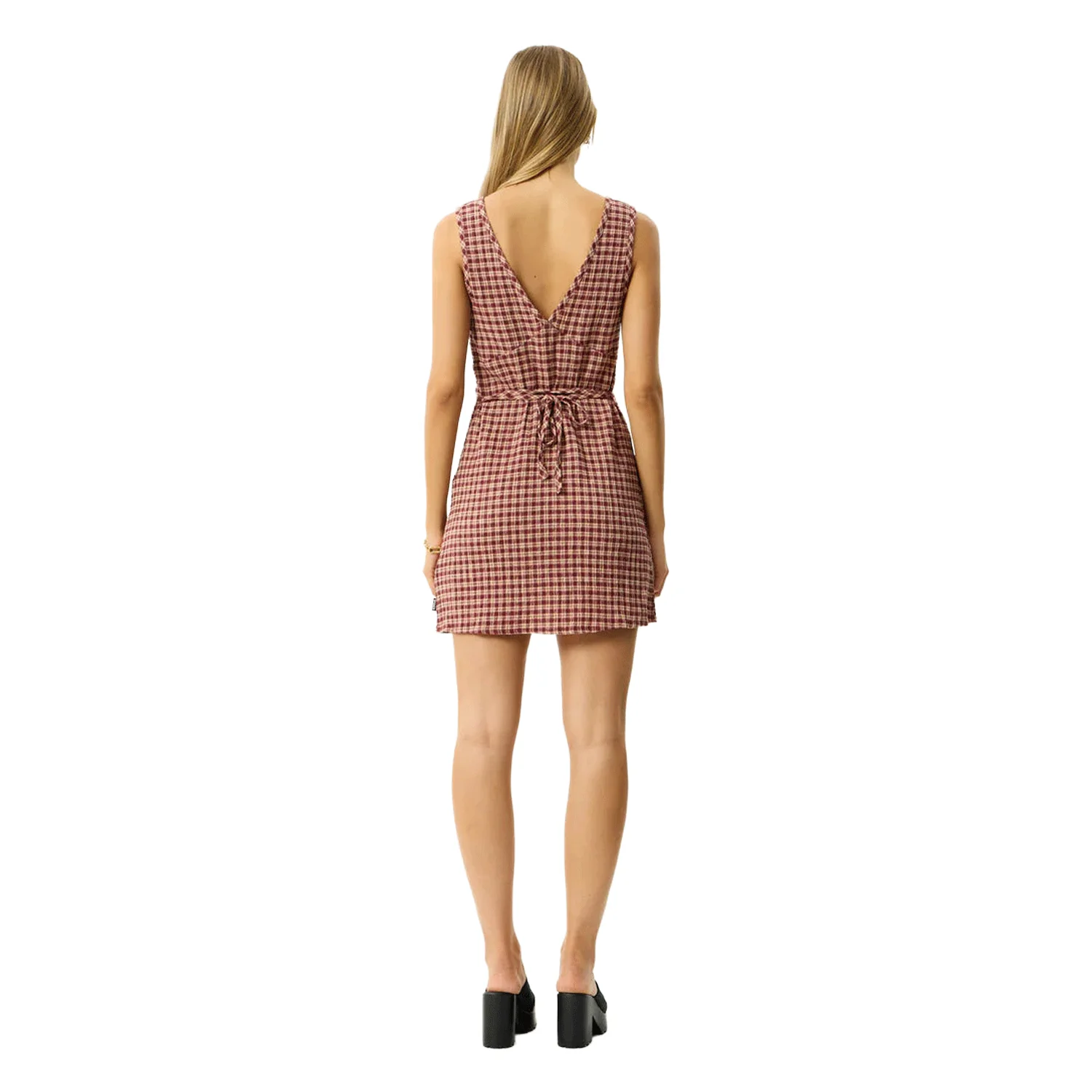 Afends Women's Capricorn Dress Burgundy/Beige Check - Image 3