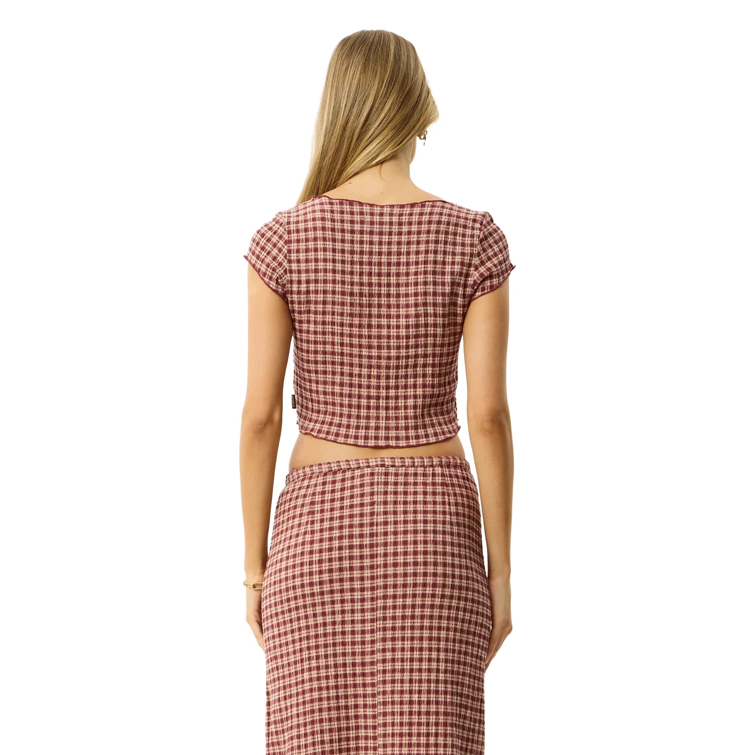 Afends Women's Capricorn Top Burgundy/Beige Check - Image 3