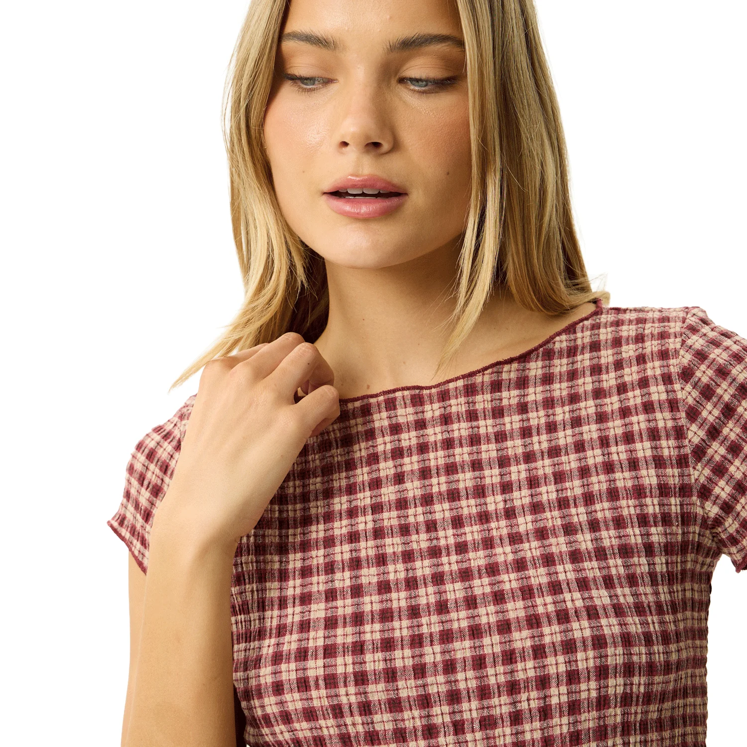 Afends Women's Capricorn Top Burgundy/Beige Check - Image 4