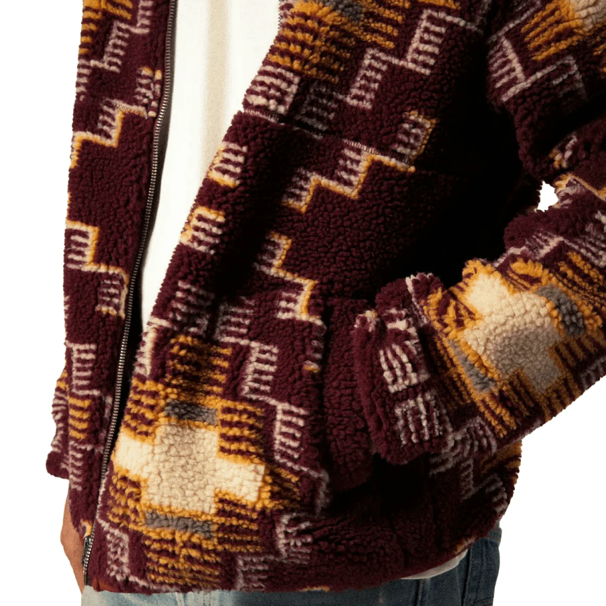 Brixton Men's Arctic Fleece Mock Neck Jacket Light Cabernet - Image 3