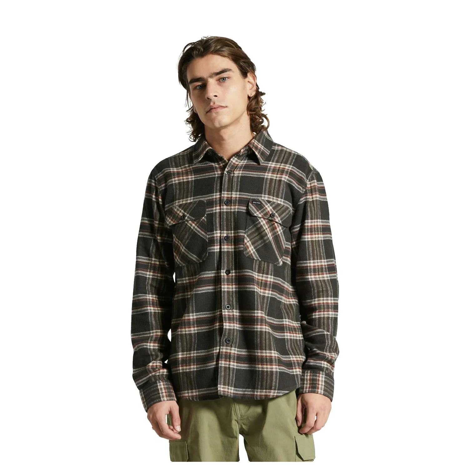 Brixton Men's Bowery L/S Flannel Black/Charcoal/Off White - Image 3