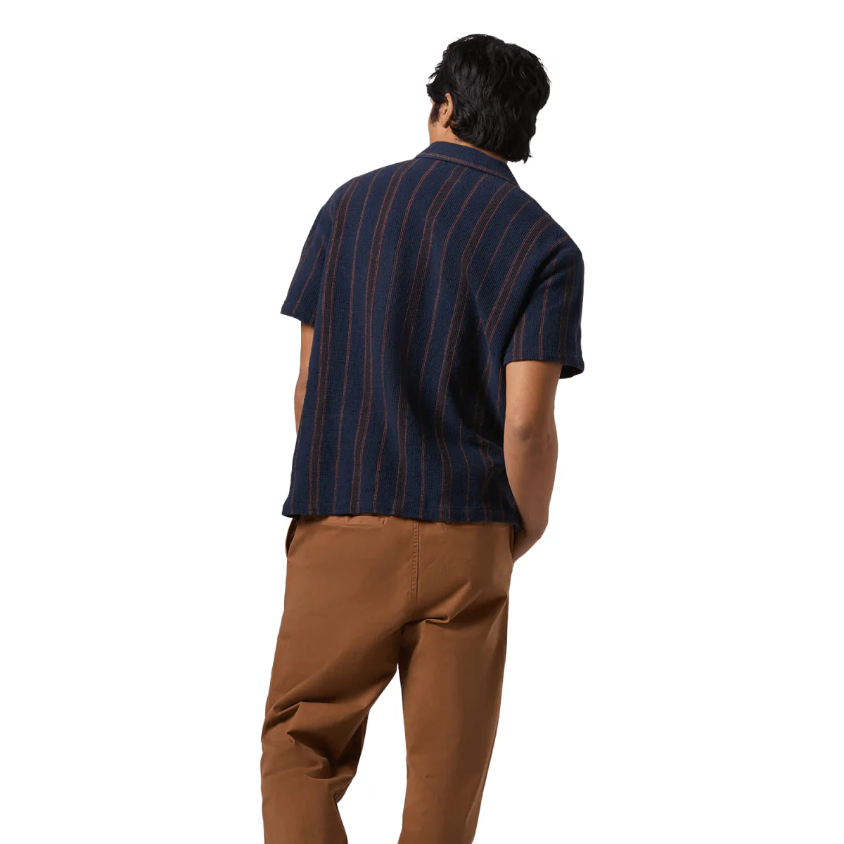 Brixton Men's Bunker Waffle Stripe S/S Woven Shirt Washed Navy Stripe - Image 2