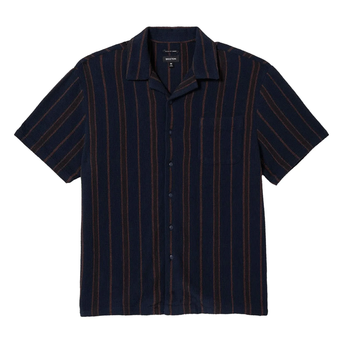Brixton Men's Bunker Waffle Stripe S/S Woven Shirt Washed Navy Stripe - Image 3