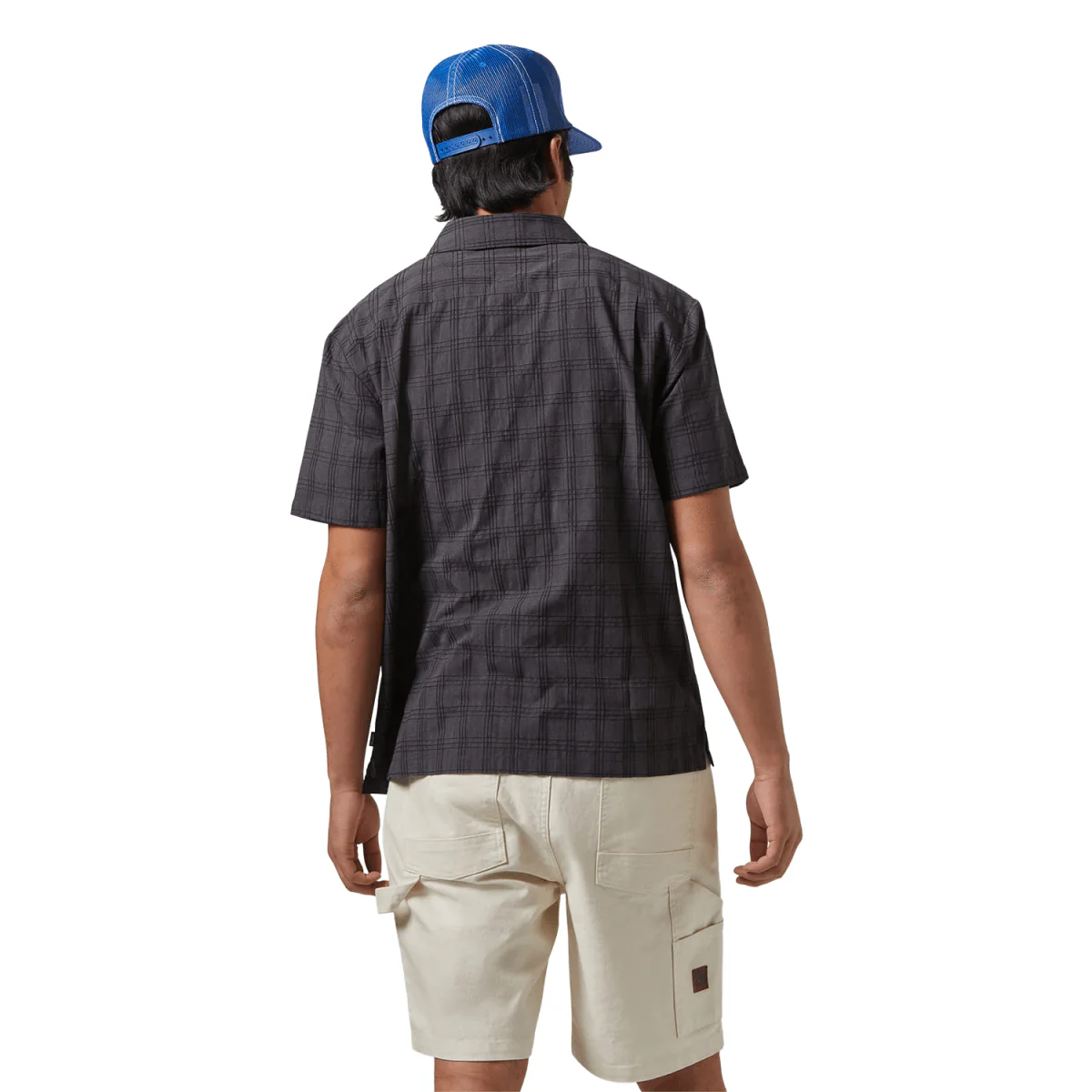 Brixton Men's Cru Oxford Plaid Woven S/S Shirt Charcoal/Black Plaid - Image 2