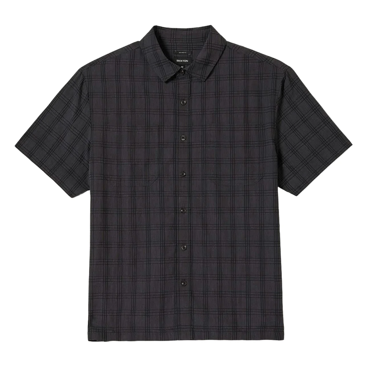 Brixton Men's Cru Oxford Plaid Woven S/S Shirt Charcoal/Black Plaid - Image 3