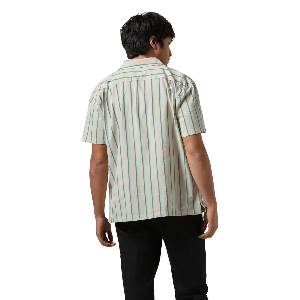 Brixton Men's Cru Stripe S/S Woven Shirt Beige/Pine Needle/Aquatic Green - Image 2