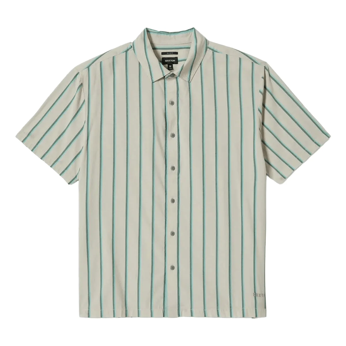 Brixton Men's Cru Stripe S/S Woven Shirt Beige/Pine Needle/Aquatic Green - Image 3
