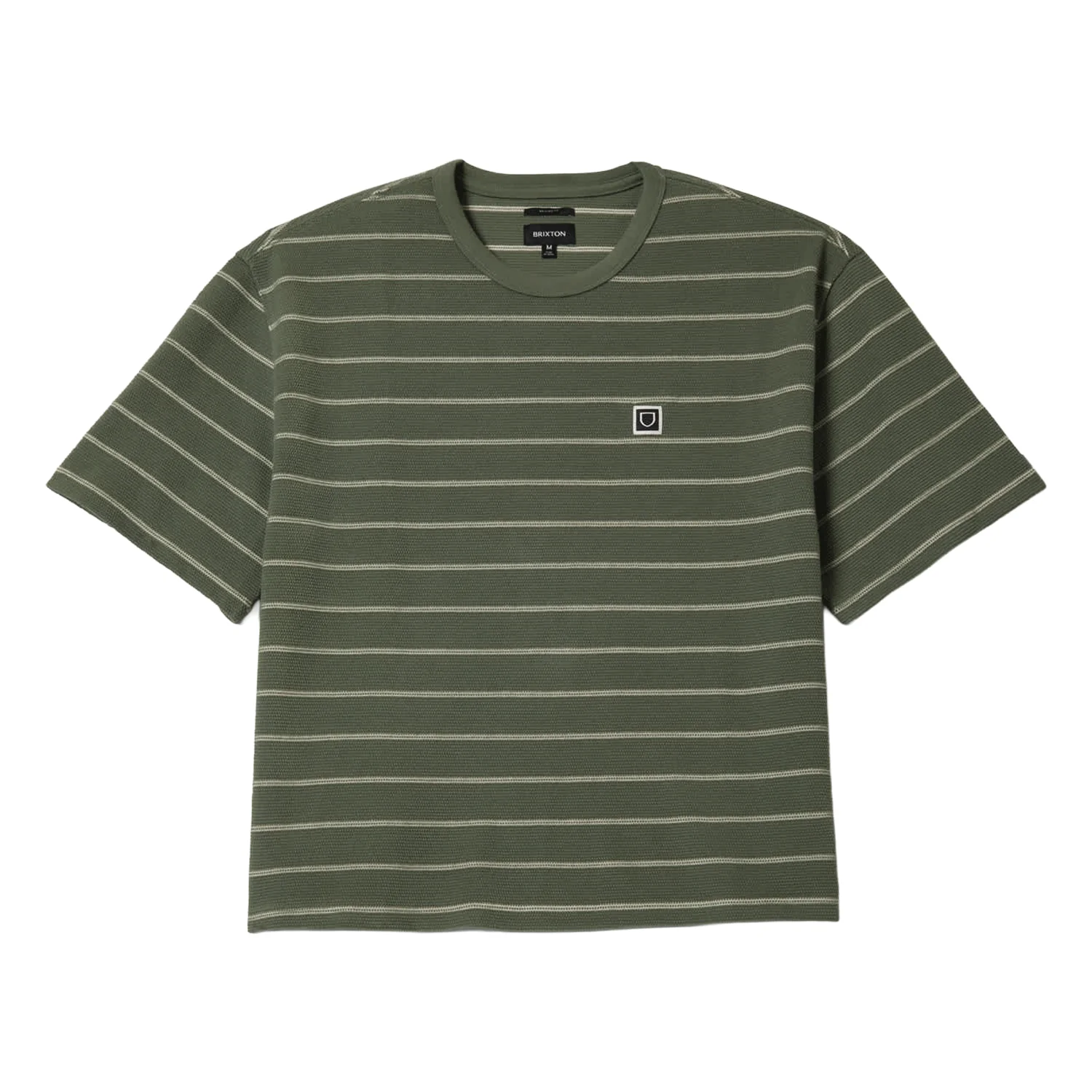 Brixton Men's Shield Pique Boxy Knit T Shirt Dark Olive/Whitecap - Image 3