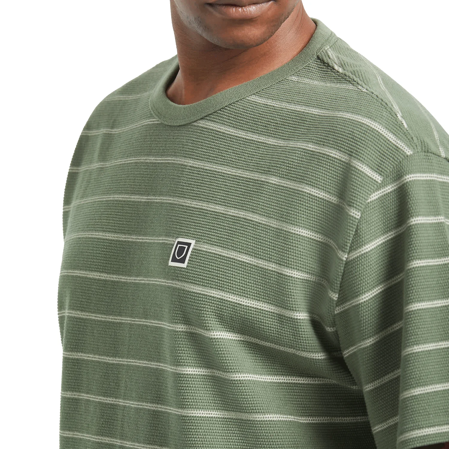 Brixton Men's Shield Pique Boxy Knit T Shirt Dark Olive/Whitecap - Image 6