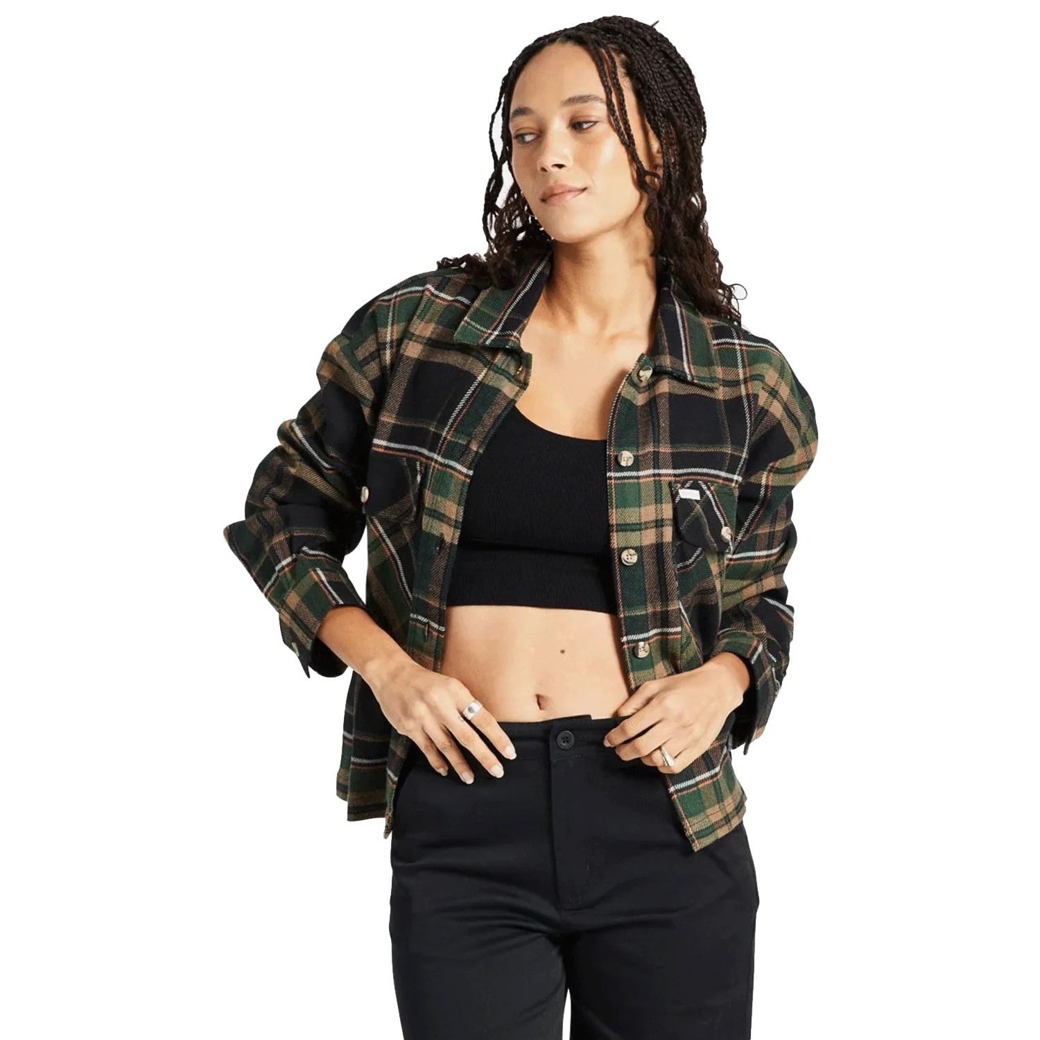 Brixton Women's Bowery L/S Flannel Shirt Black/Pine Needle - Image 2