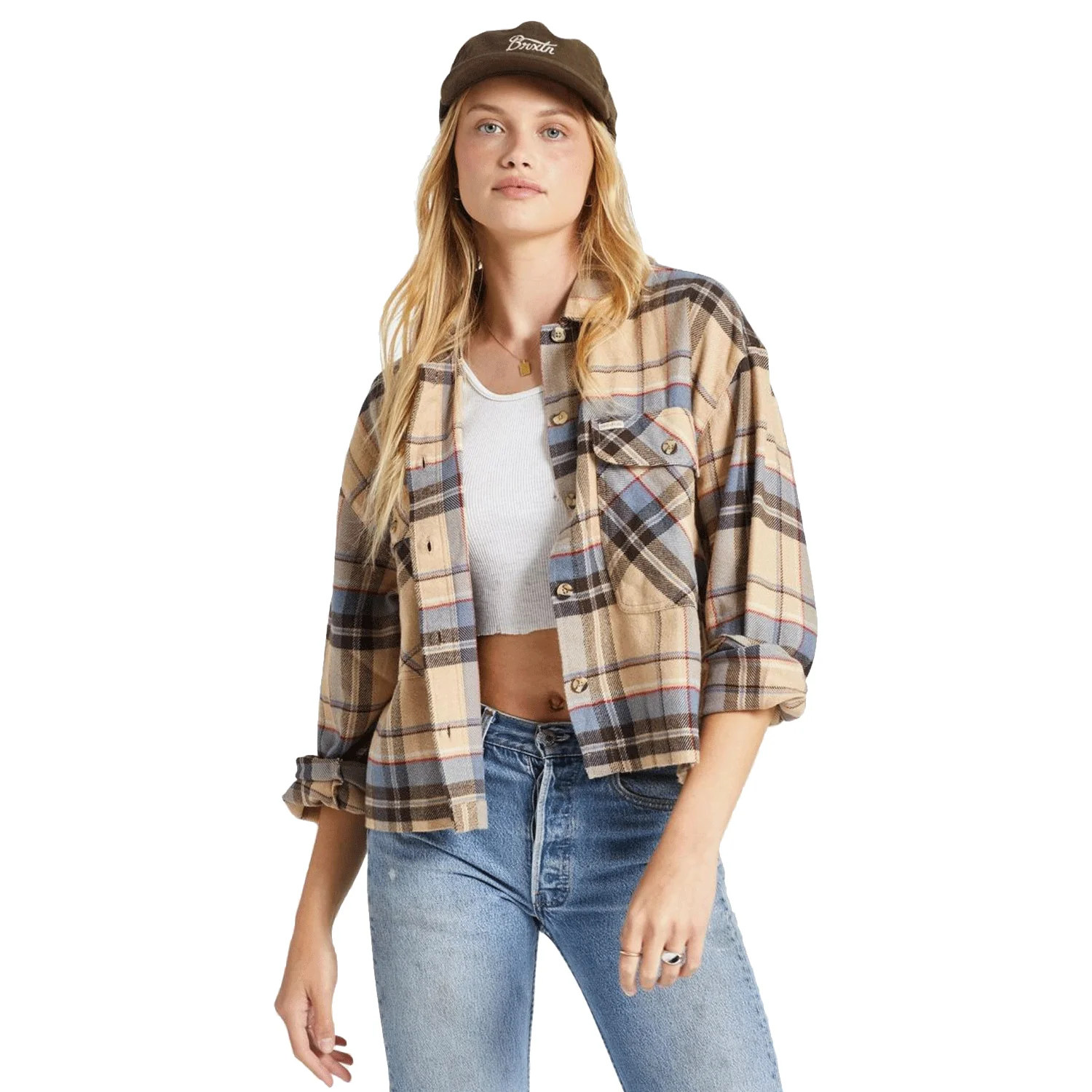 Brixton Women's Bowery L/S Flannel Shirt Sesame/Flint Blue - Image 2