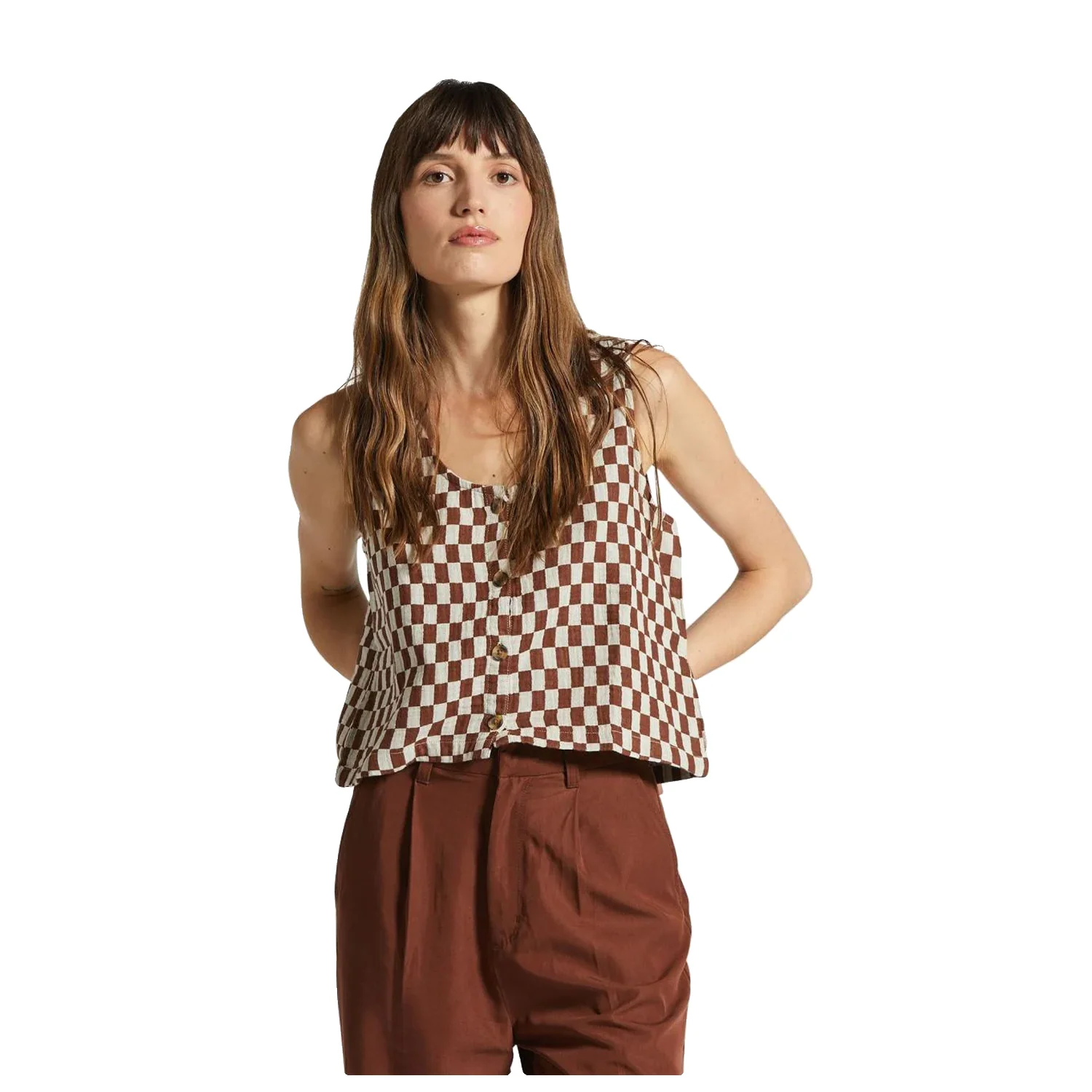 Brixton Women's Mykonos Small Check Tank Sepia - Image 2
