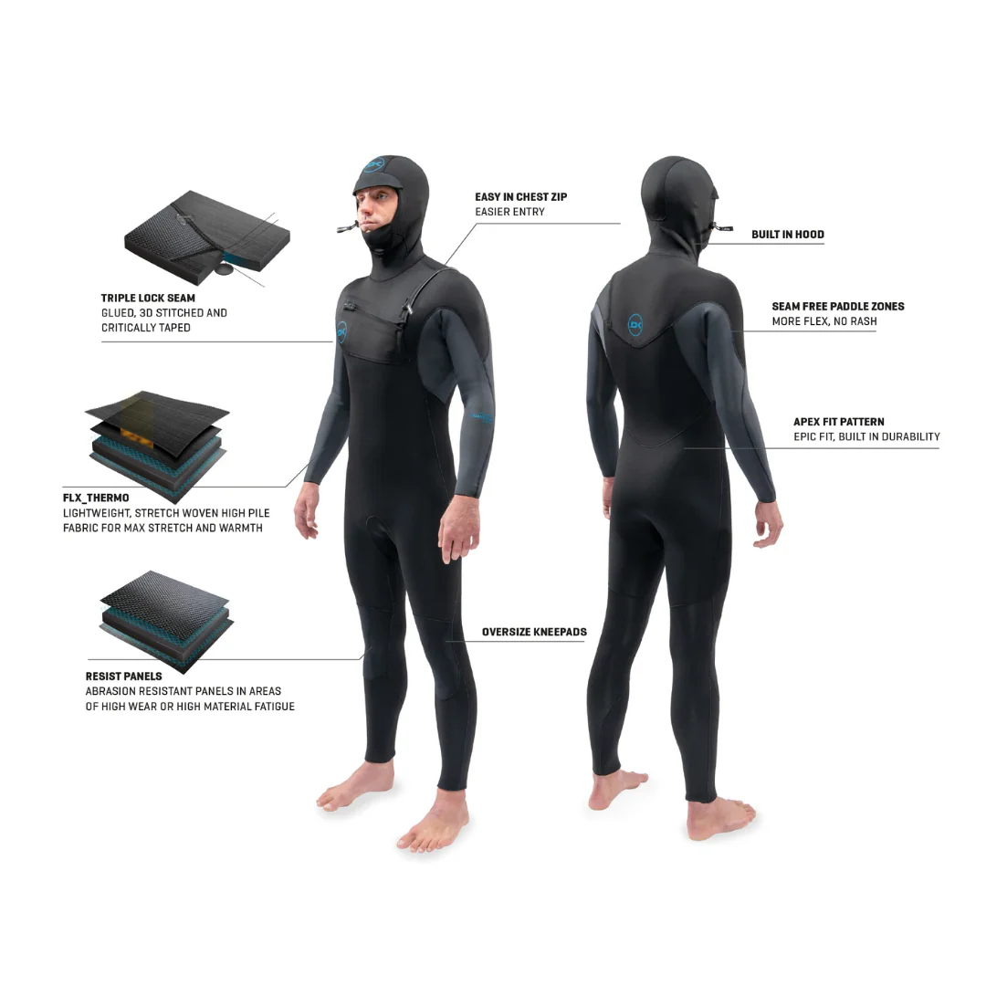 Dakine Men's Quantum 5/4/3mm Chest Zip Hooded Wetsuit Black/Grey - Image 5