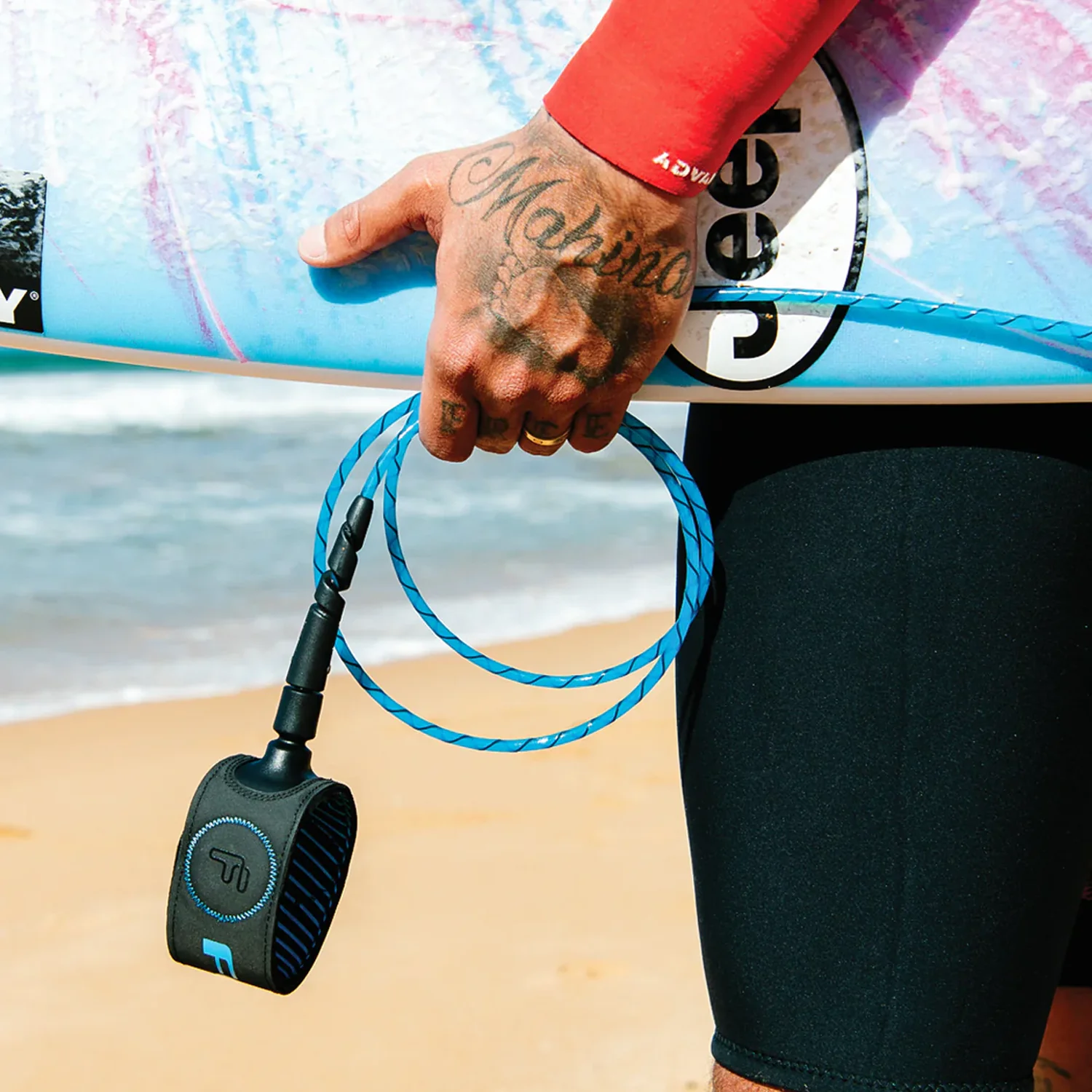 FCS Freedom Helix Surf Leash 6'0" Blue Black - Image 2