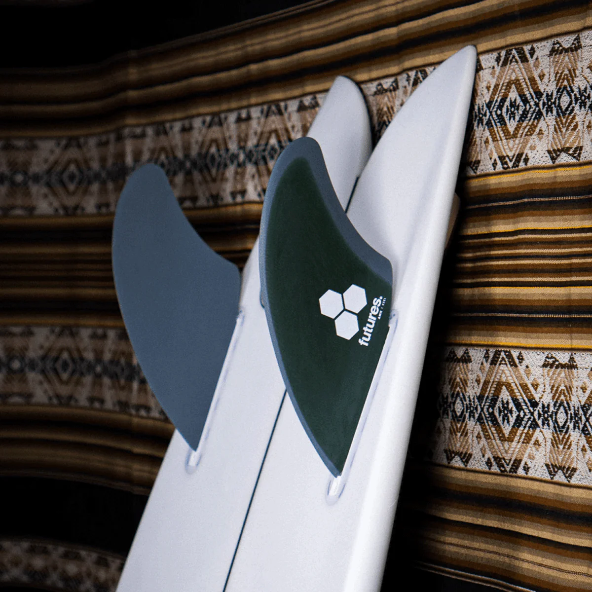 Futures Twin Keels AMK Fiberglass Surf Fins Green/Grey - Image 2
