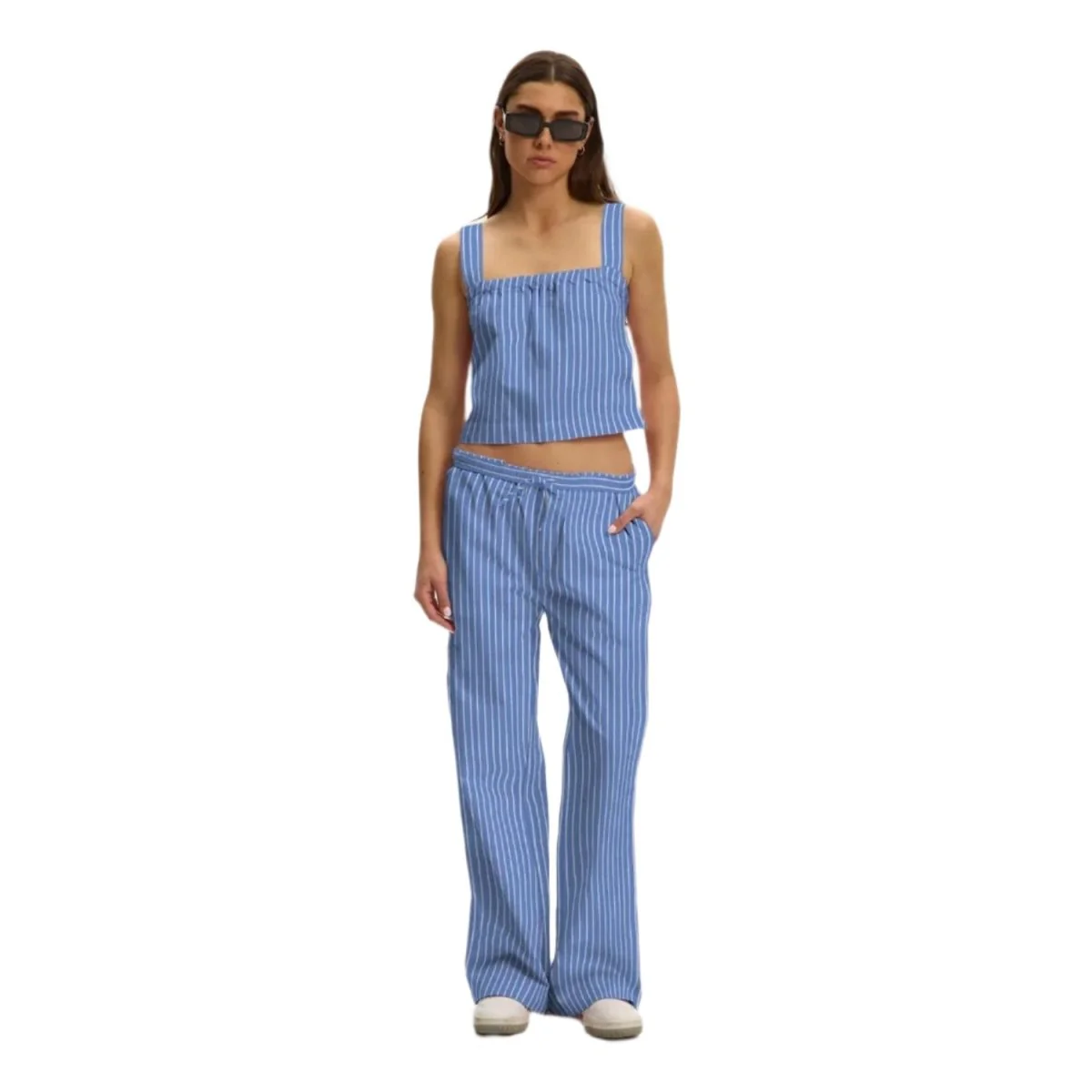 Kuwalla-Tee Women's Bria Criss-Cross Top Blue Oxford Stripes - Image 2