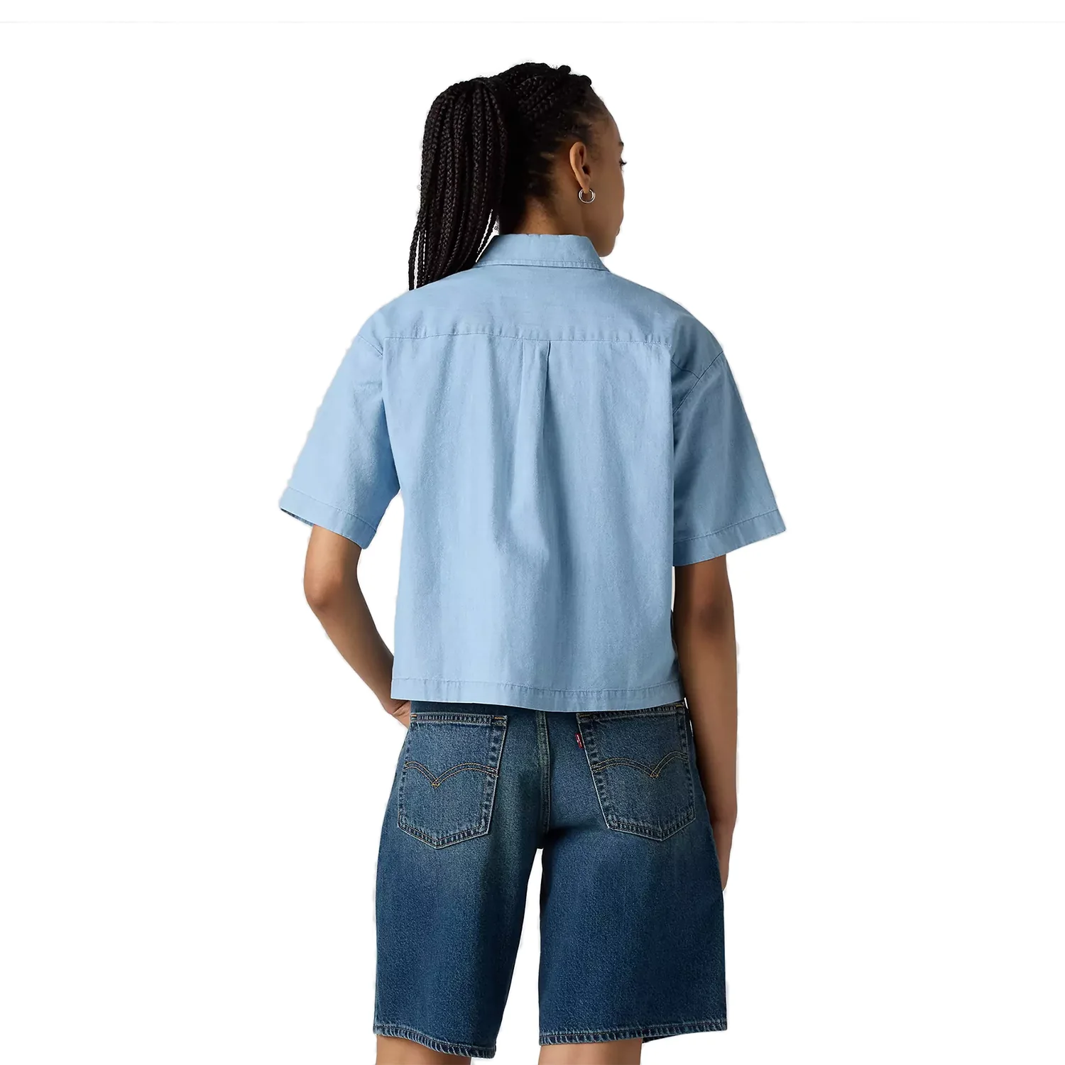 Levis Women's Harlie S/S Cropped Shirt Brass Organ Med Indigo - Image 3