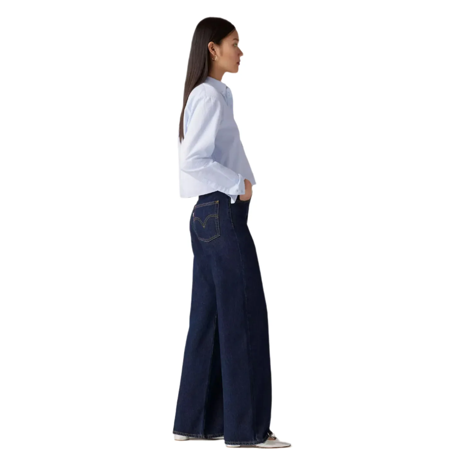 Levis Women's Ribcage Wide Leg H223 Shaded View Jean Dark Indigo/Flat Finish - Image 4
