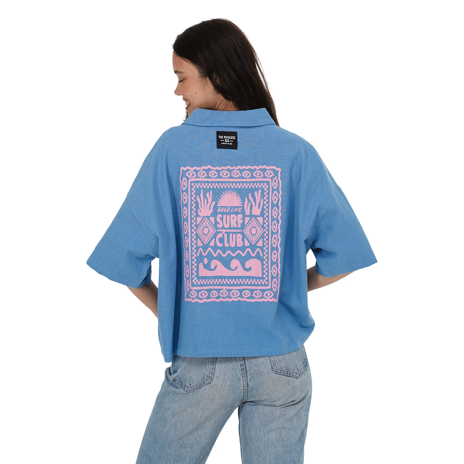 Notice the Reckless Women's Surf Club Shirt Acid Wash Blue - Image 2