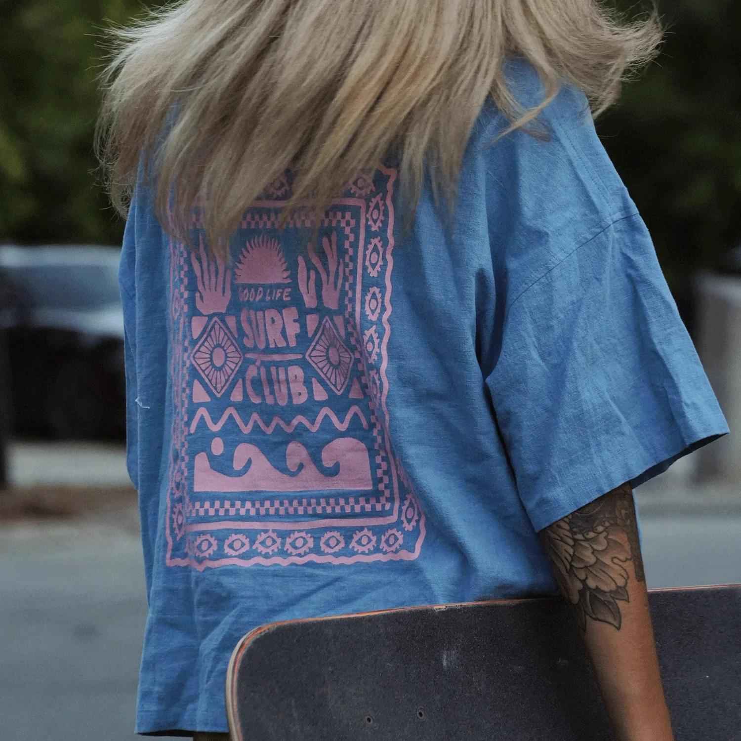 Notice the Reckless Women's Surf Club Shirt Acid Wash Blue - Image 3