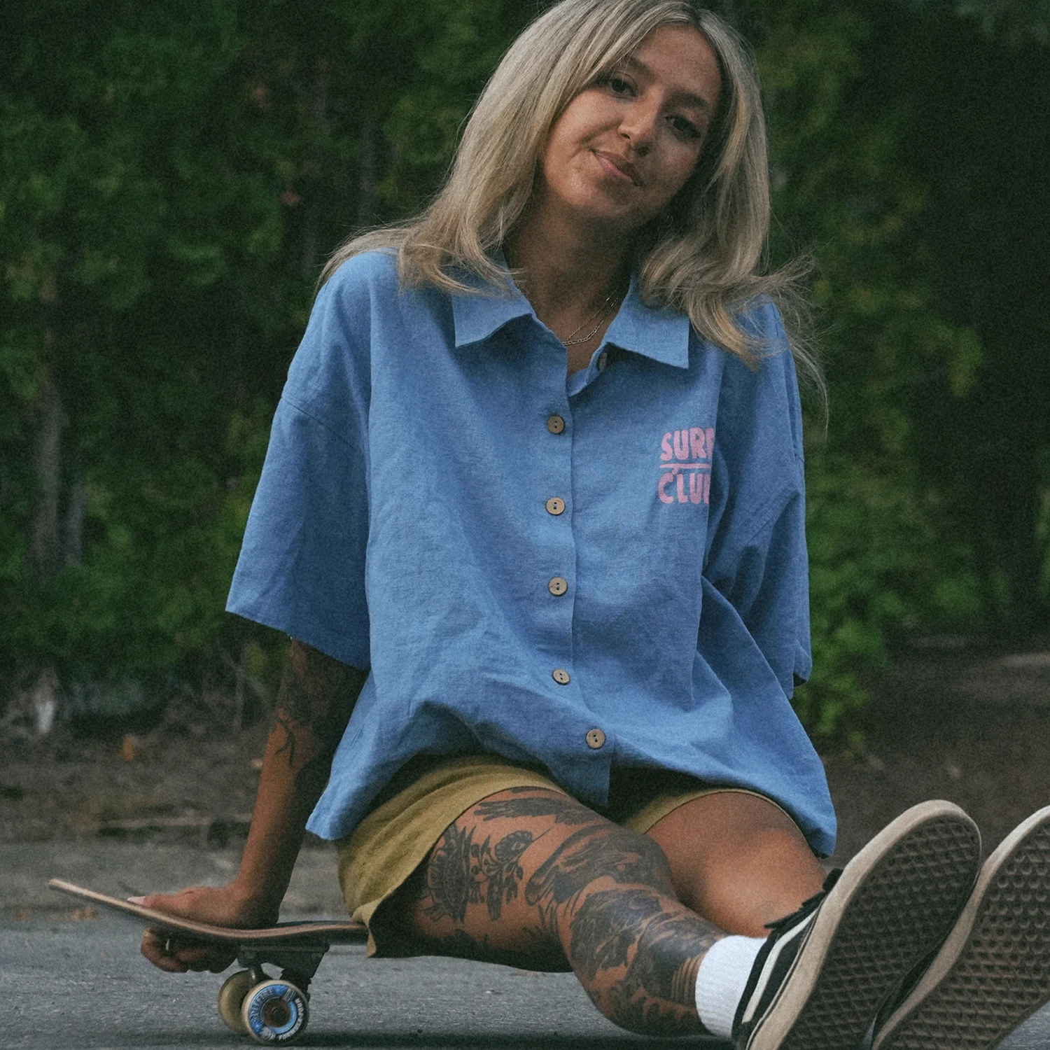 Notice the Reckless Women's Surf Club Shirt Acid Wash Blue - Image 4