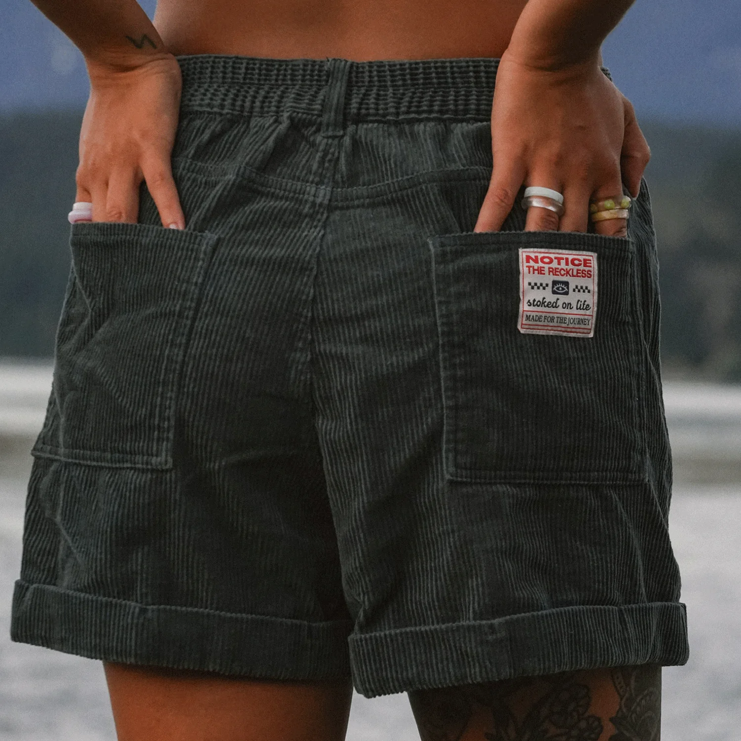 Notice the Reckless Women's Teal Corduroy Short - Image 5