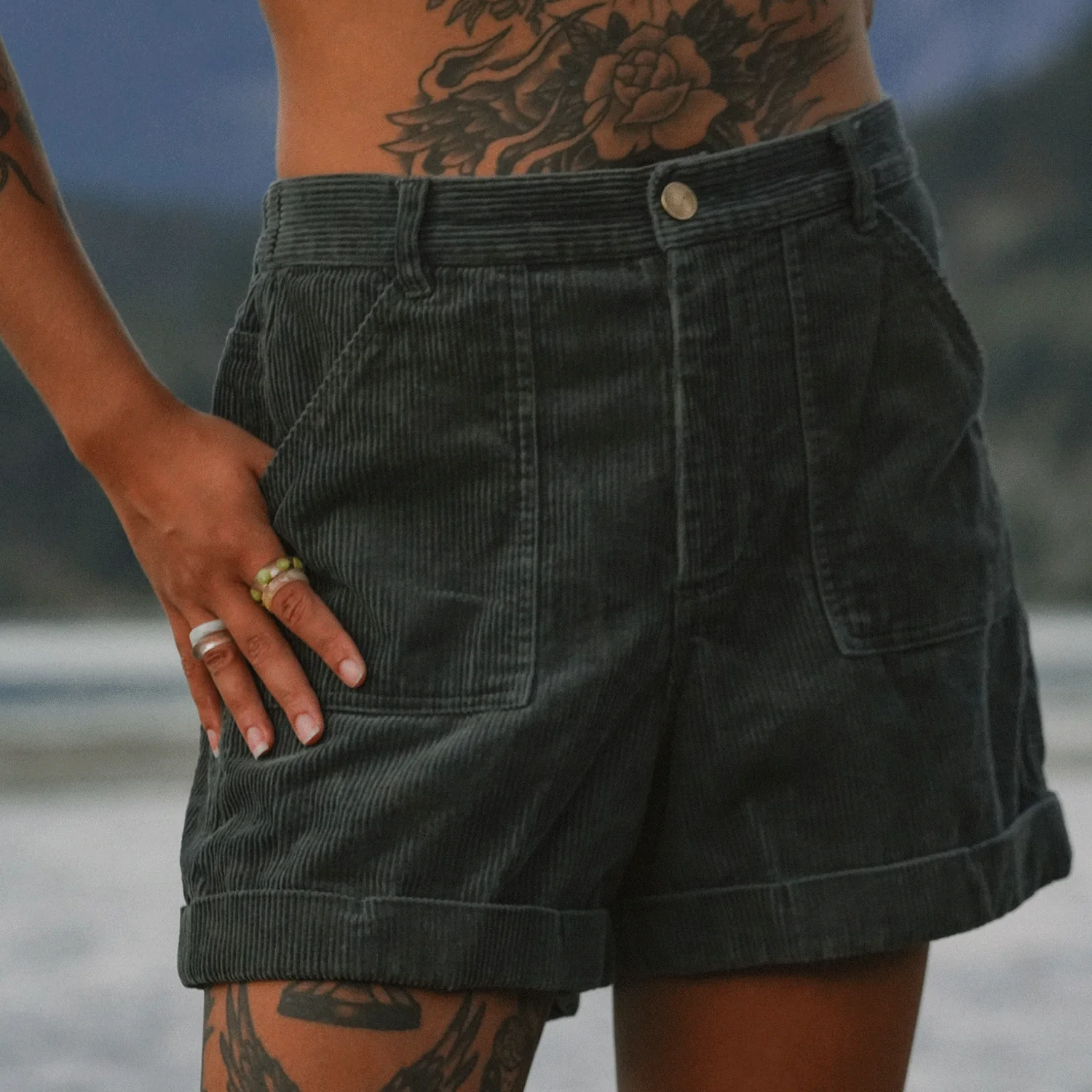 Notice the Reckless Women's Teal Corduroy Short - Image 6