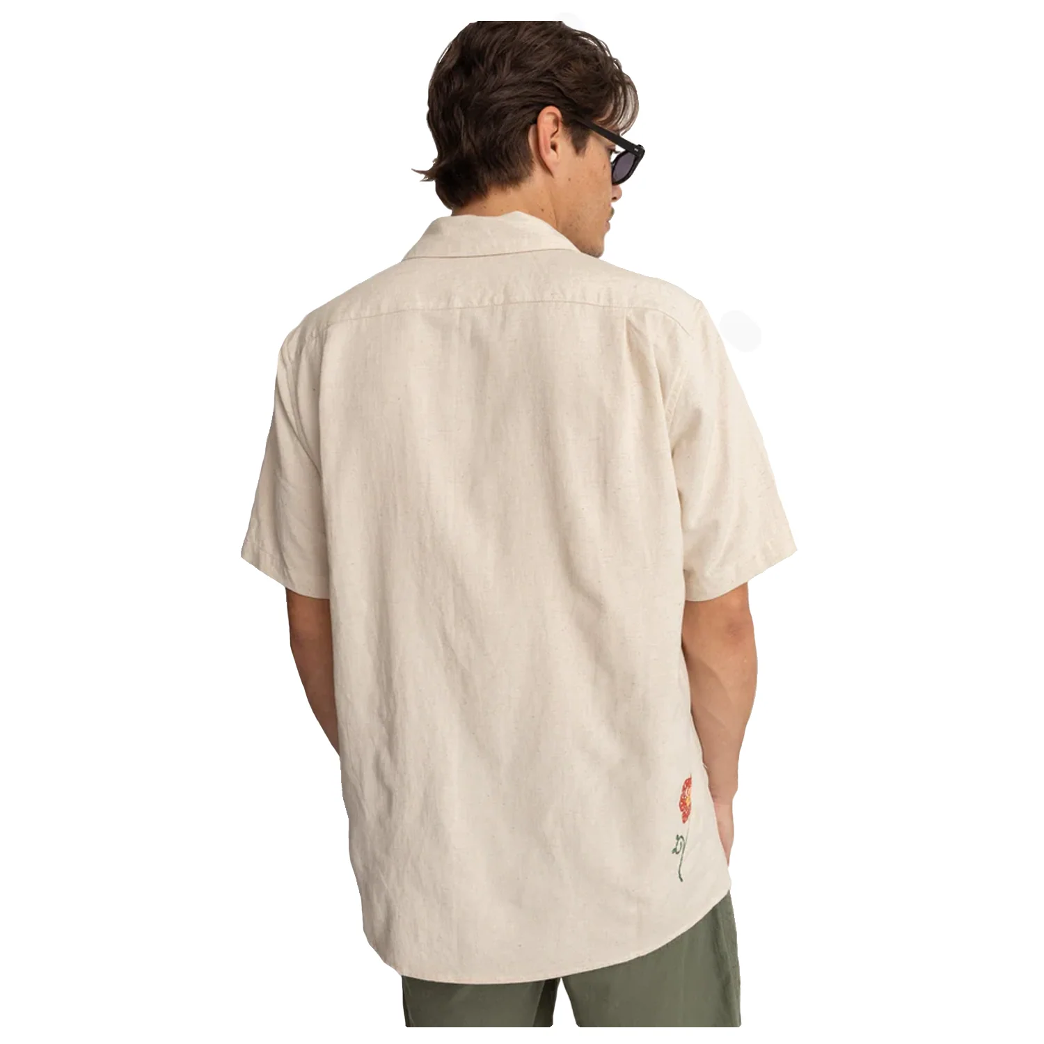 Rhythm Men's Flower Embroidery S/S Shirt Natural - Image 3