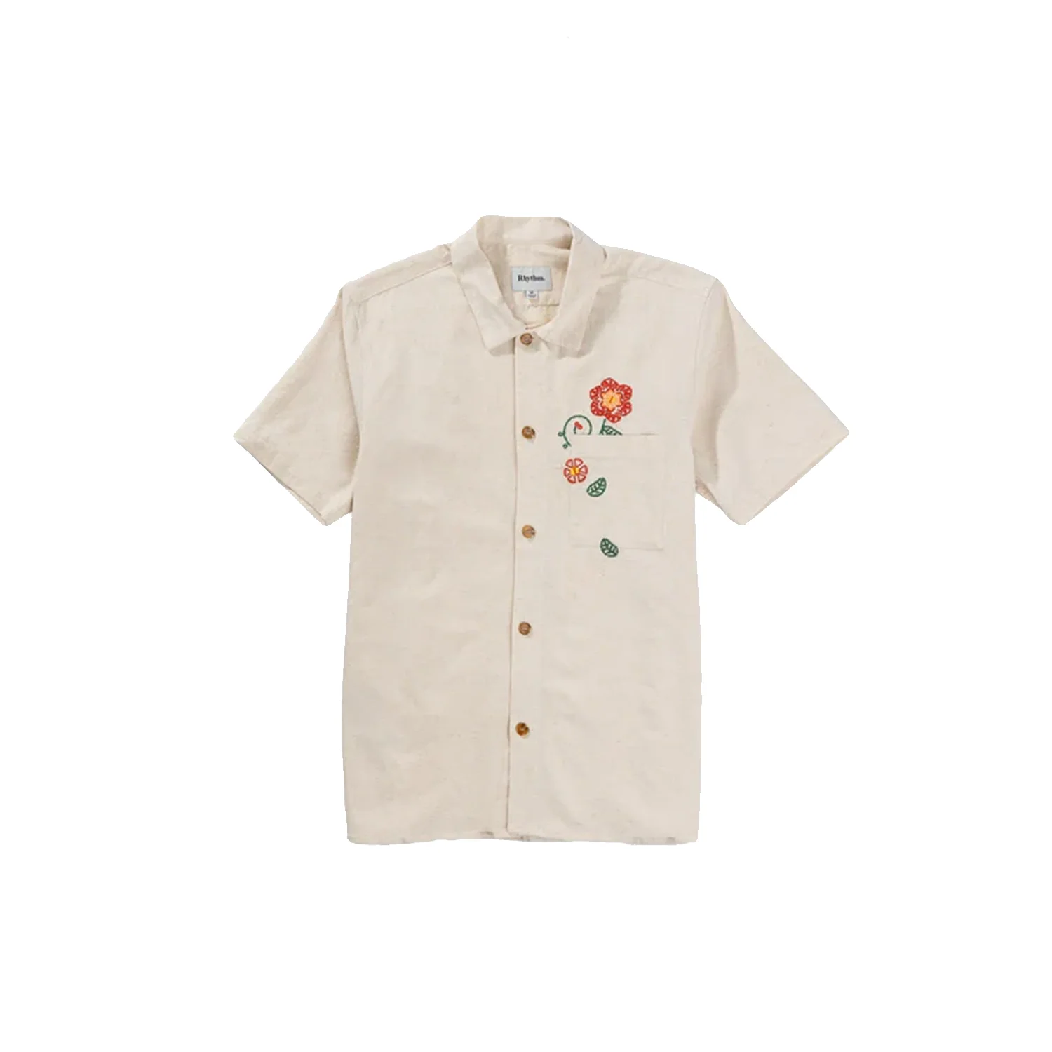 Rhythm Men's Flower Embroidery S/S Shirt Natural - Image 4