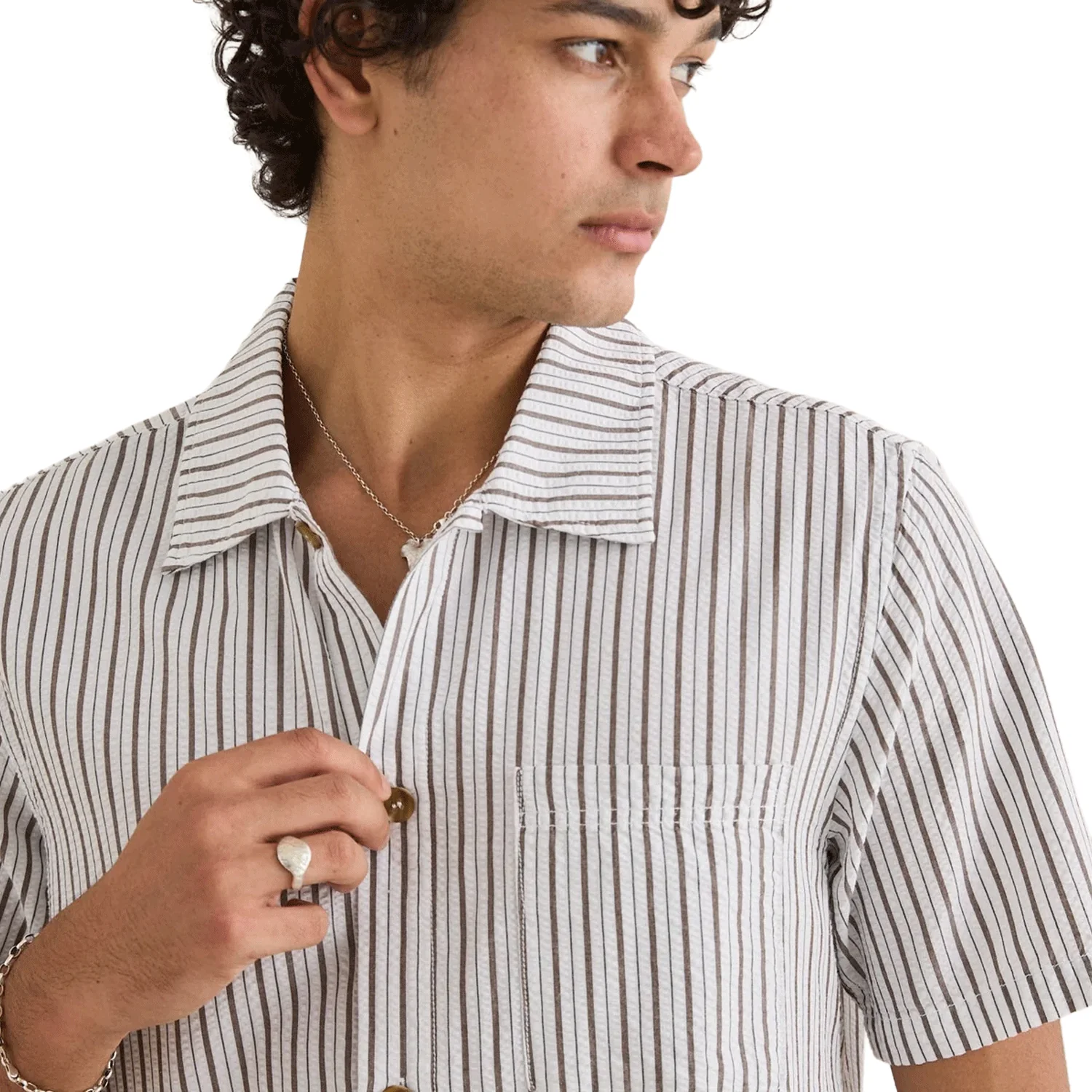 Rhythm Men's Seersucker Stripe S/S Shirt Cedar - Image 3