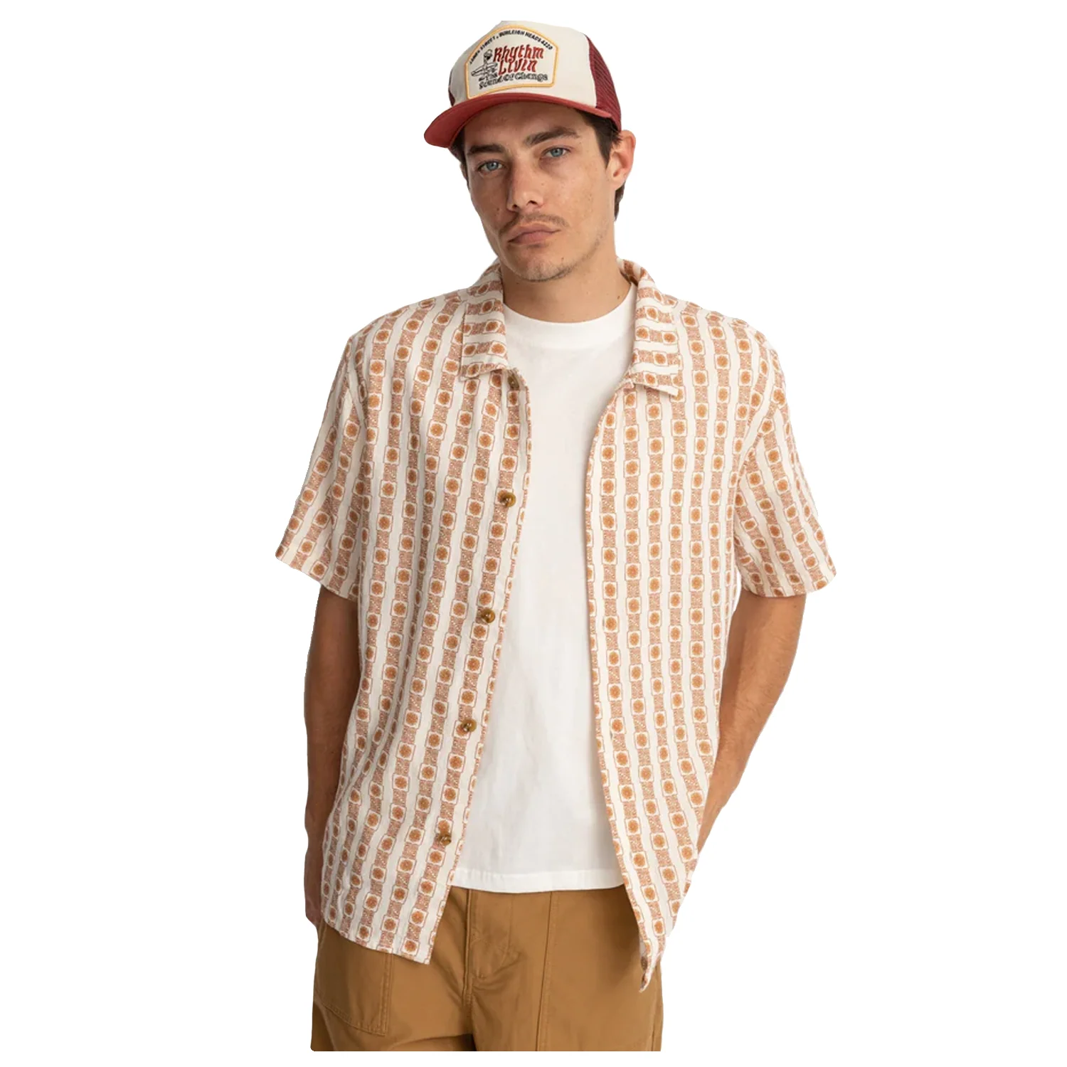 Rhythm Men's Tile Stripe S/S Shirt Natural - Image 2