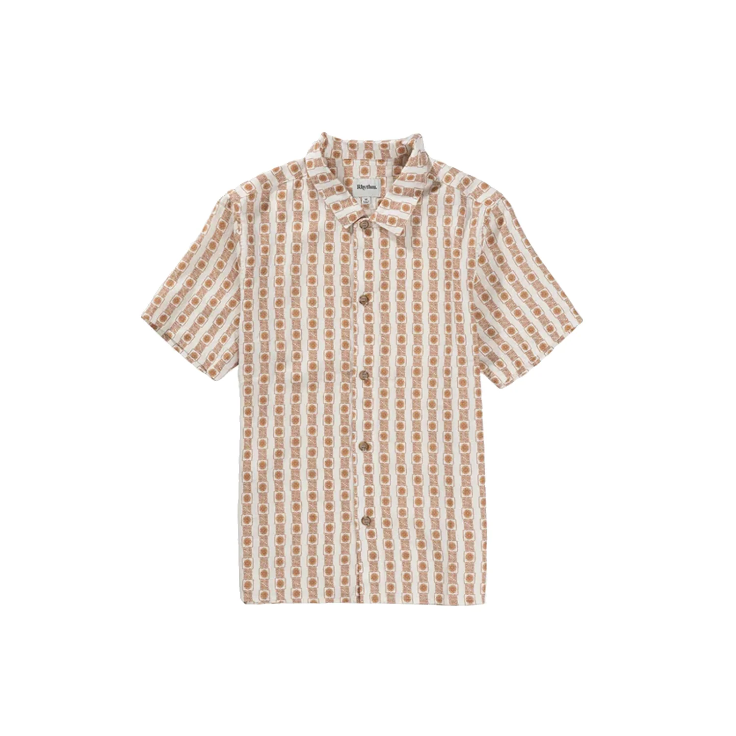 Rhythm Men's Tile Stripe S/S Shirt Natural - Image 4