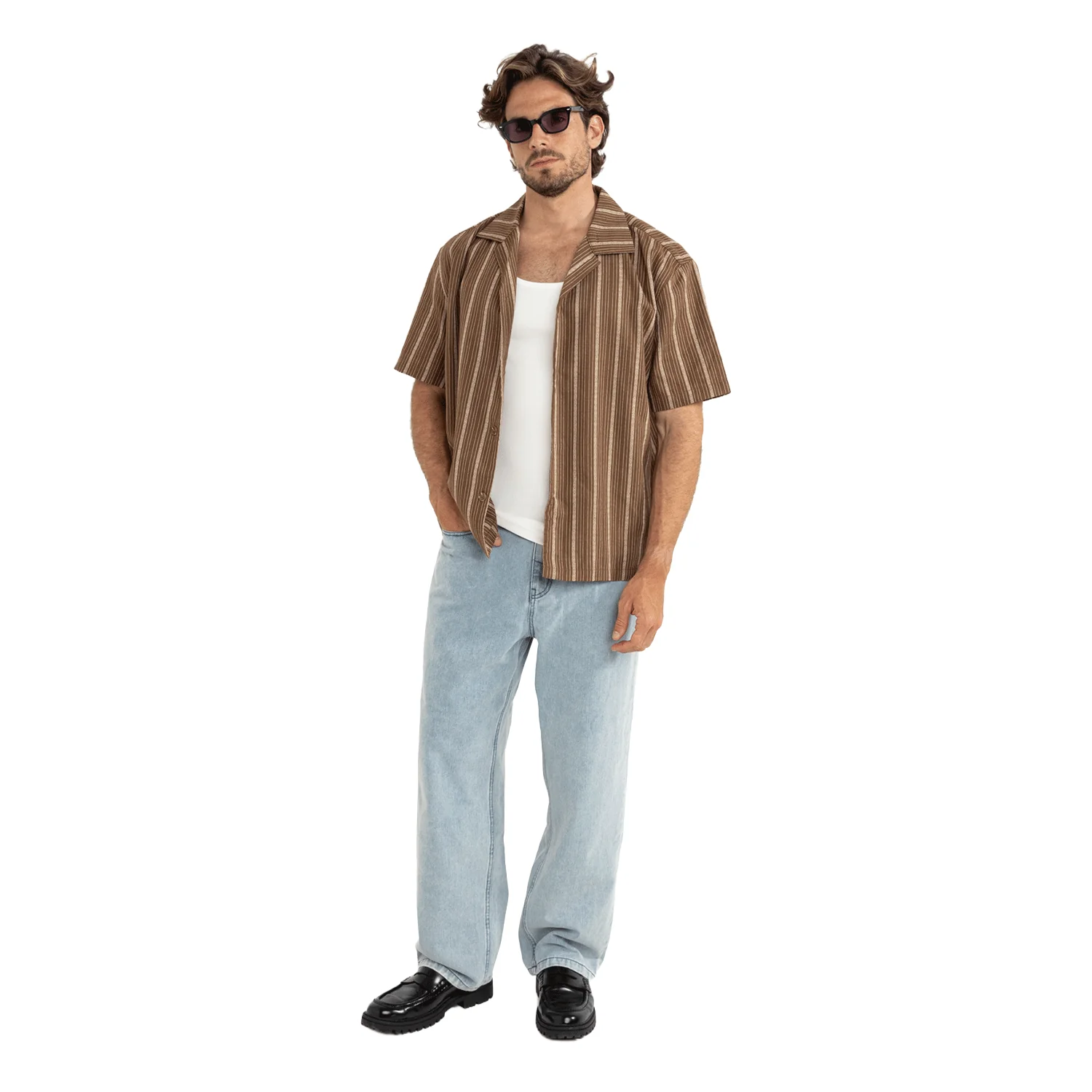 Rhythm Men's West Winds Stripe S/S Shirt Earth - Image 3