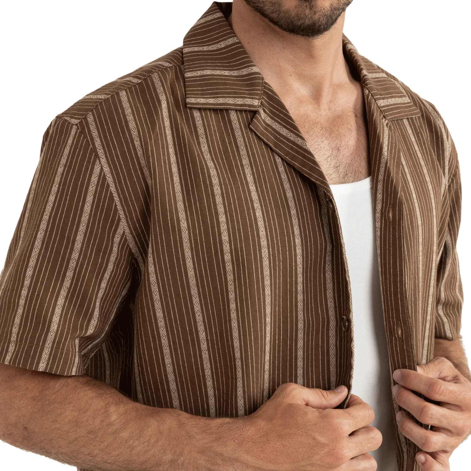 Rhythm Men's West Winds Stripe S/S Shirt Earth - Image 4