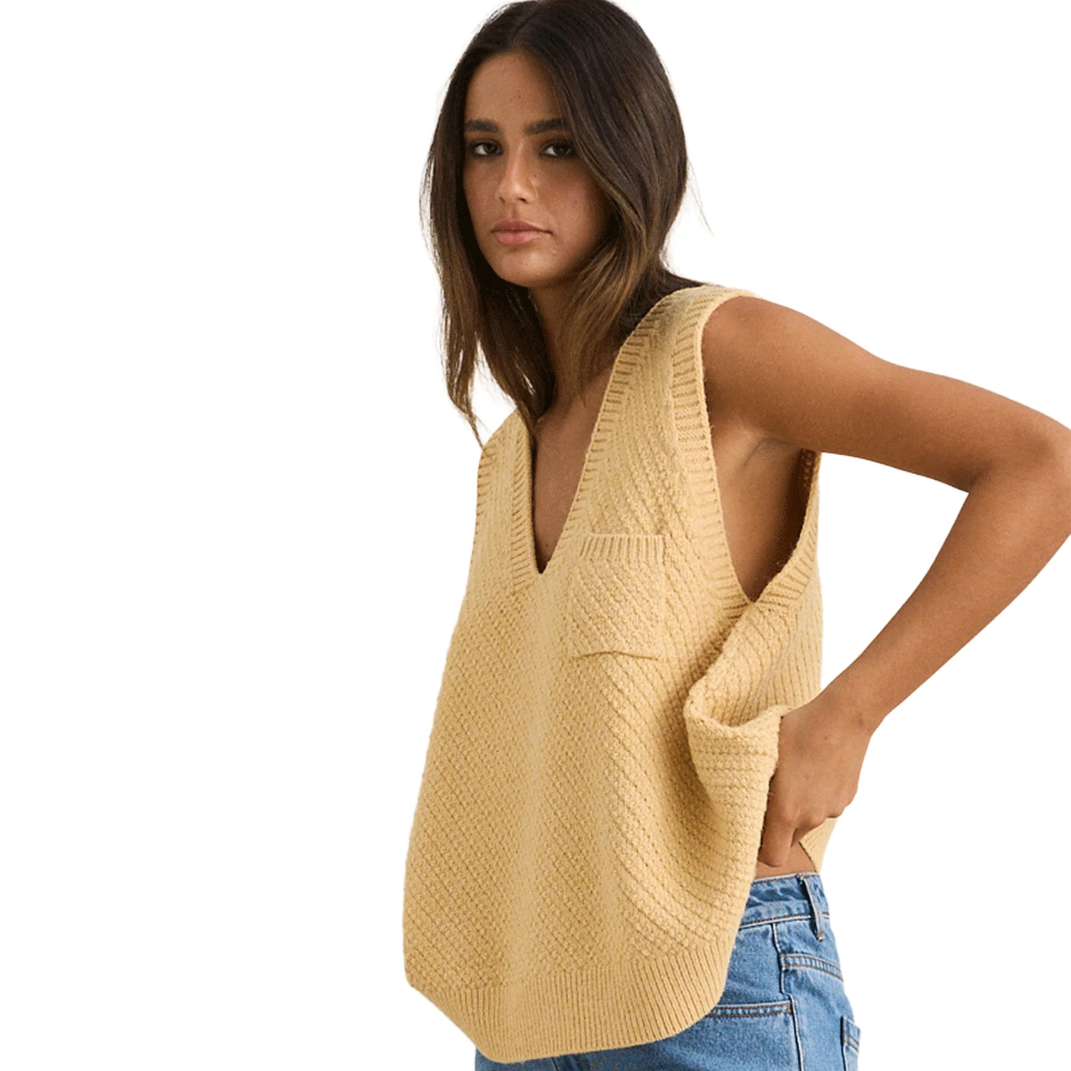Rhythm Women's Archer Knit Vest Sand - Image 3