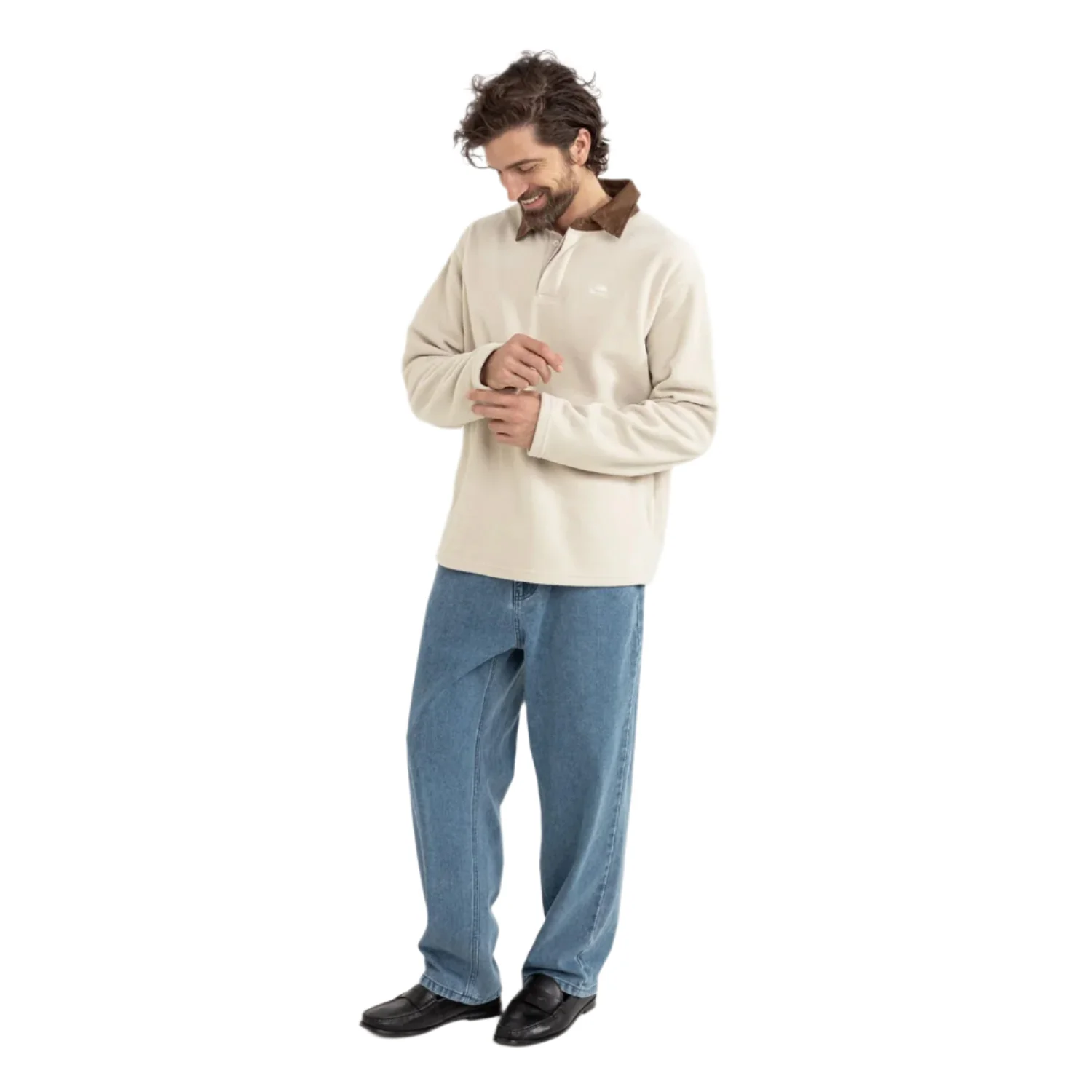 Rhythm Men's Awake Polar Fleece Polo Natural - Image 3