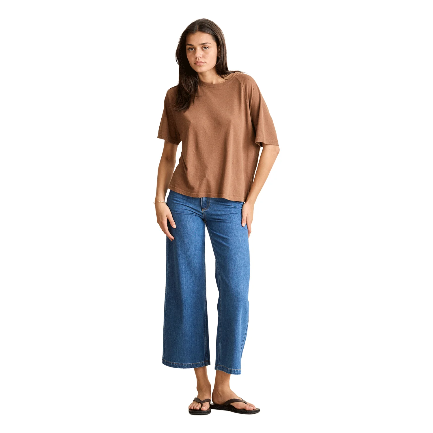 Rhythm Women's Essential Linen S/S T-Shirt Chocolate - Image 3