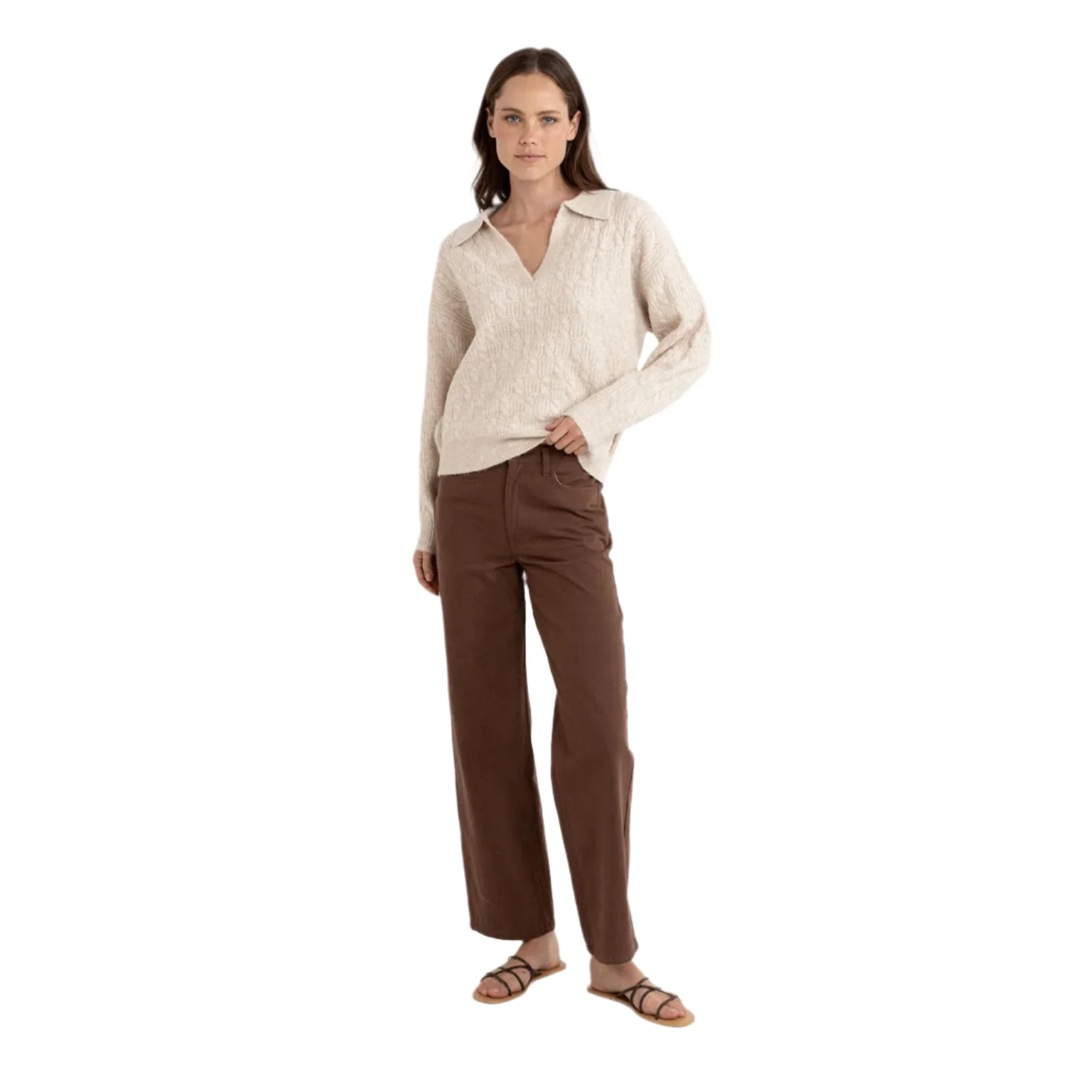 Rhythm Women's Lexie V-Neck Collared Jumper Natural - Image 4