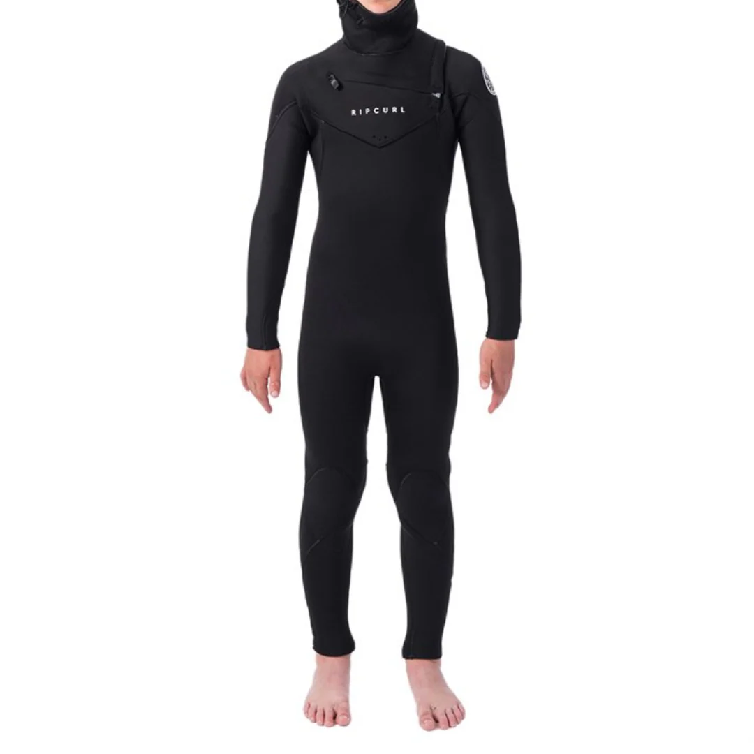 Rip Curl Boy's Dawn Patrol 5/4mm Chest Zip Hooded Wetsuit Black - Image 2