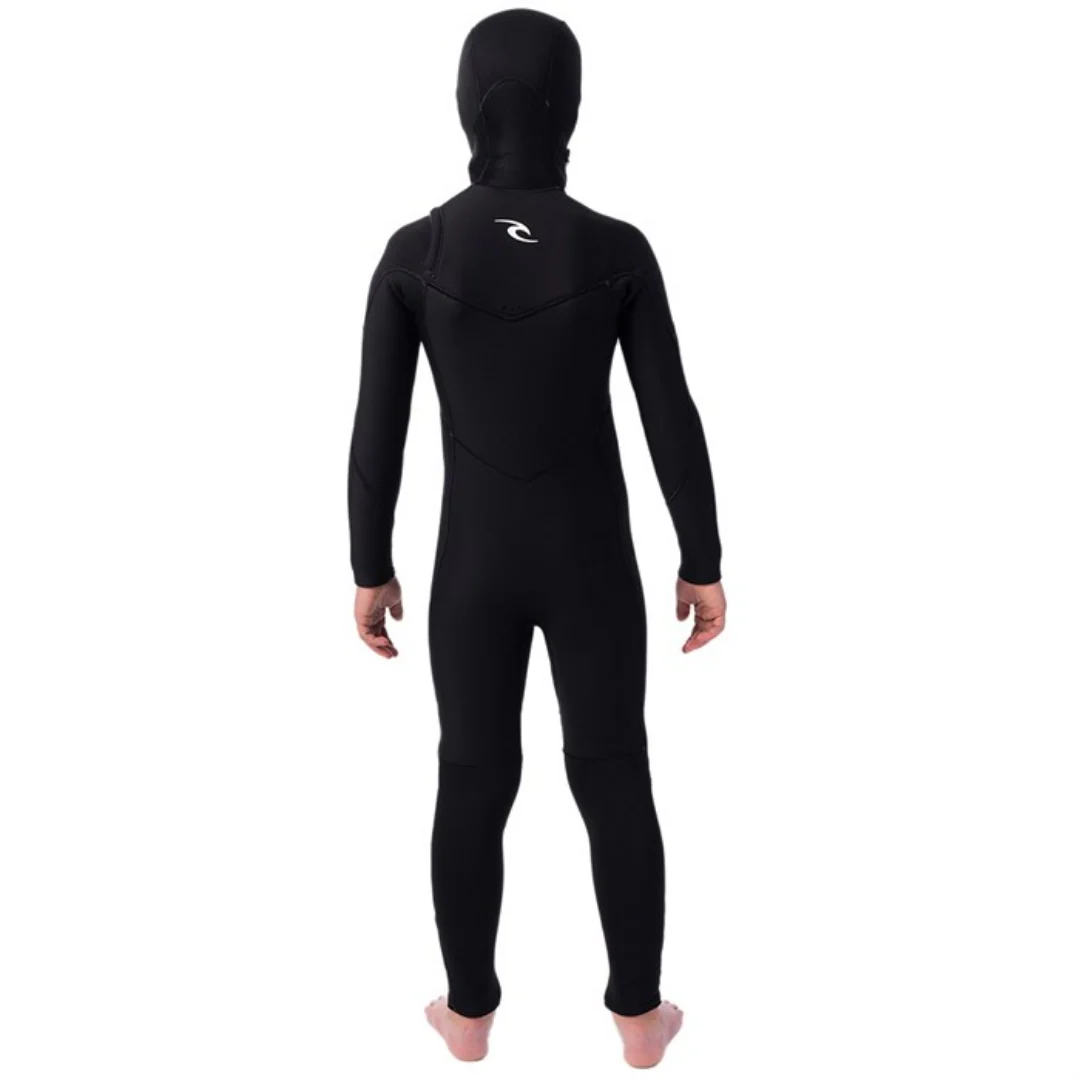 Rip Curl Boy's Dawn Patrol 5/4mm Chest Zip Hooded Wetsuit Black - Image 3