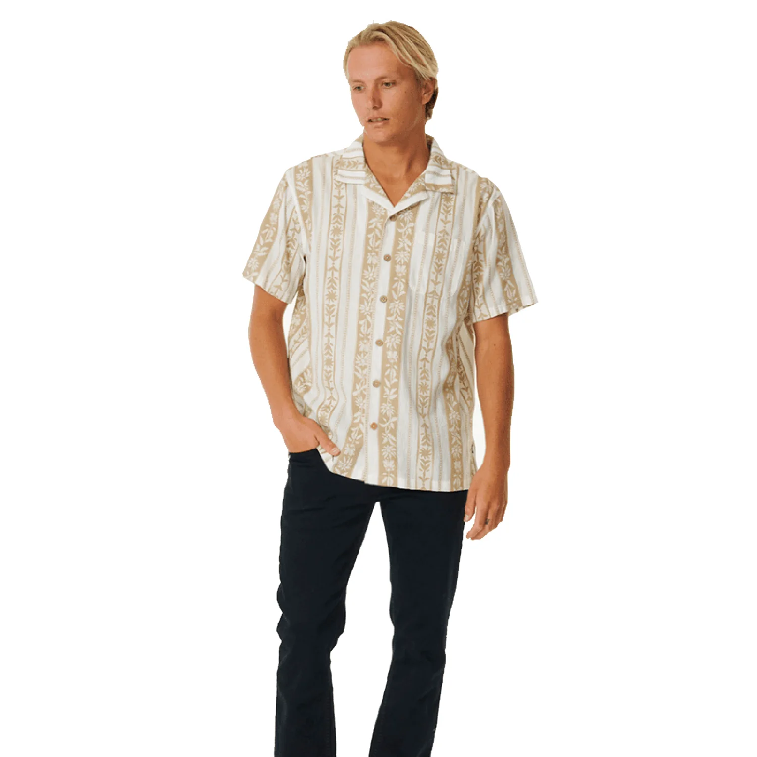 Rip Curl Men's Topanga Vert Stripe S/S Shirt Bone - Image 3