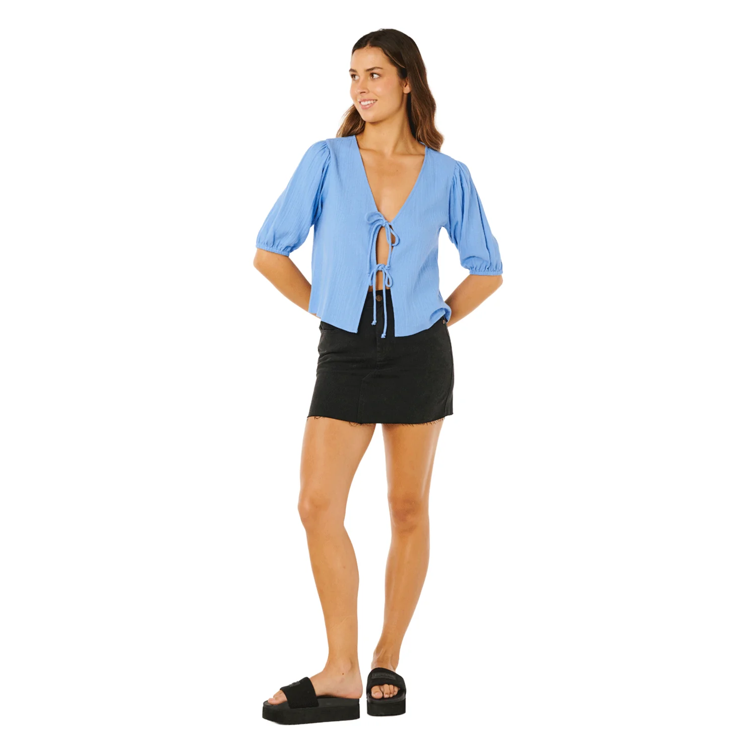 Rip Curl Women's Vibe Surf Tie Front Top Cornflower Blue - Image 5