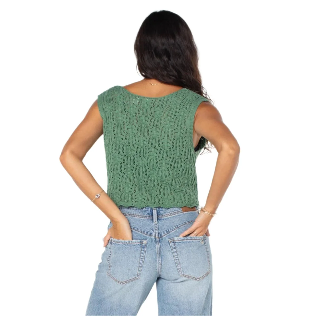 Roxy Women's Beach Bound Crochet Vest Loden Frost Solid - Image 2