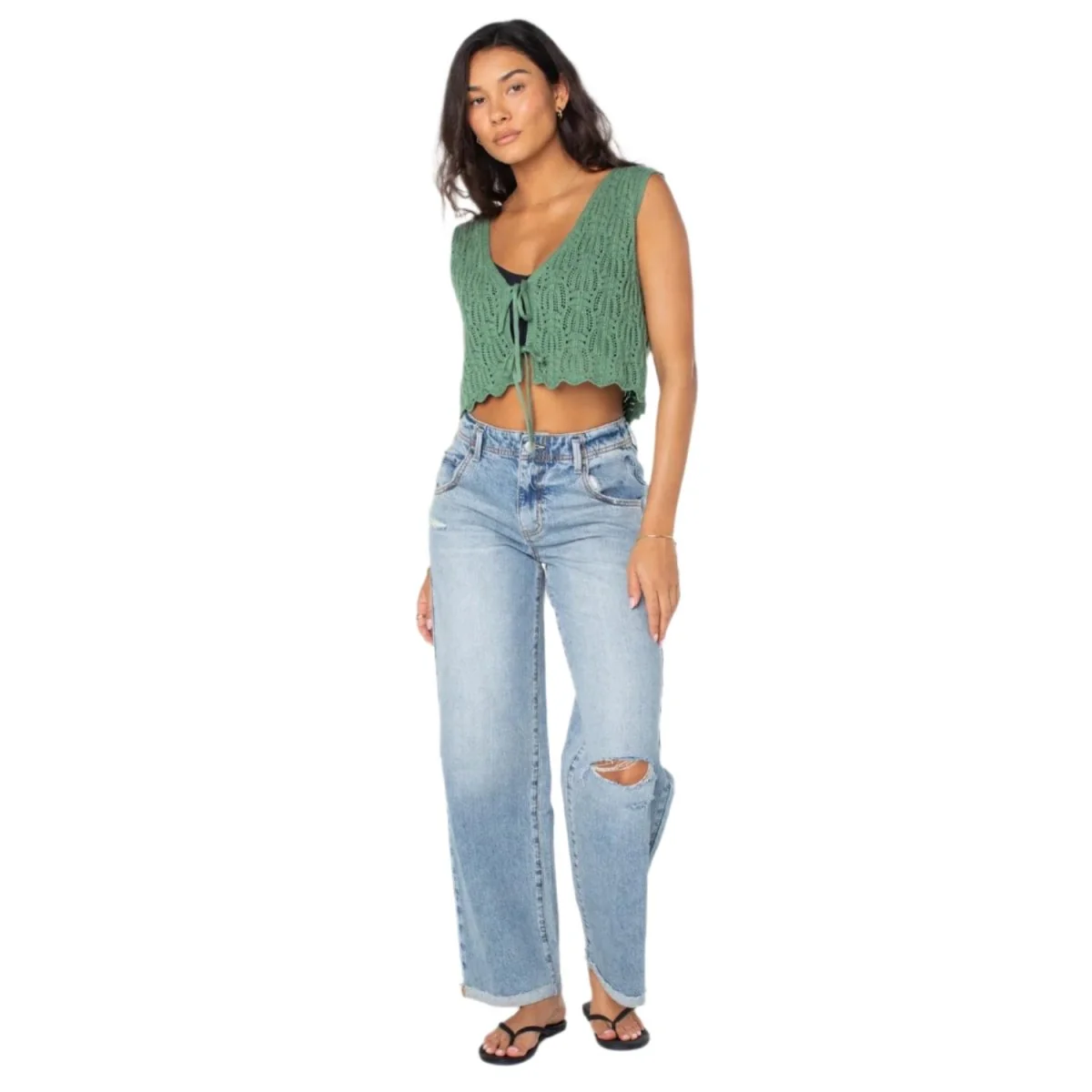 Roxy Women's Beach Bound Crochet Vest Loden Frost Solid - Image 3