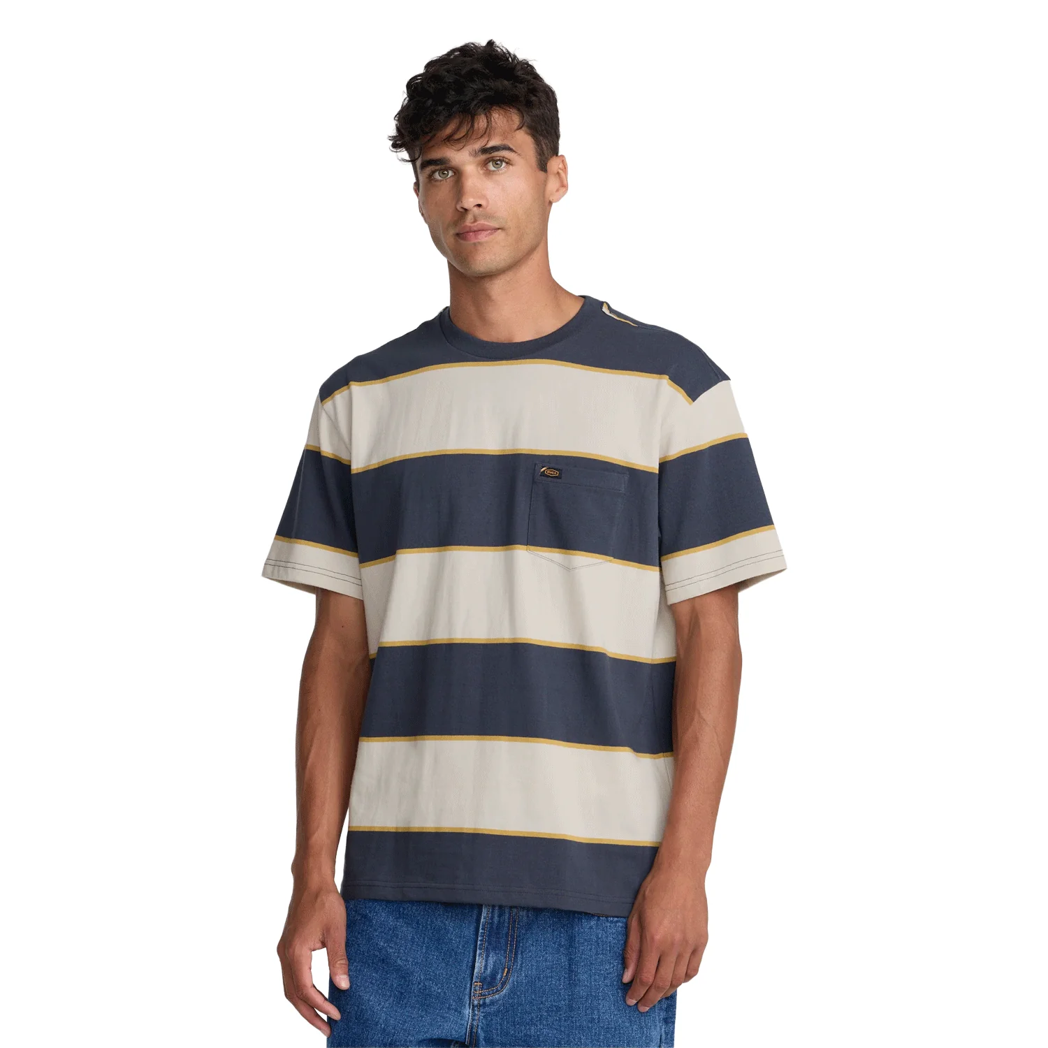 RVCA Men's Dayshift Stripe T Shirt Light Khaki - Image 3