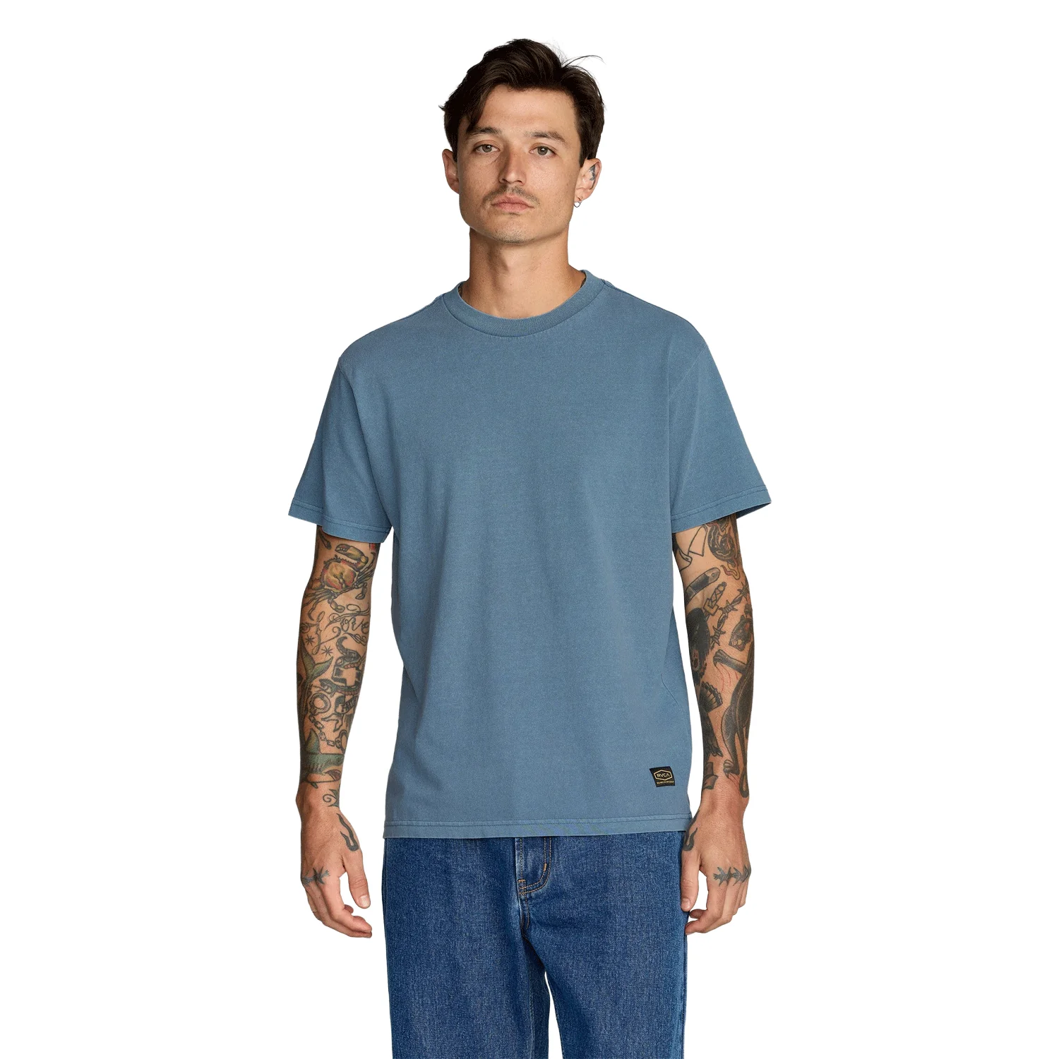 RVCA Men's Midweight Label T Shirt Vintage Navy - Image 3