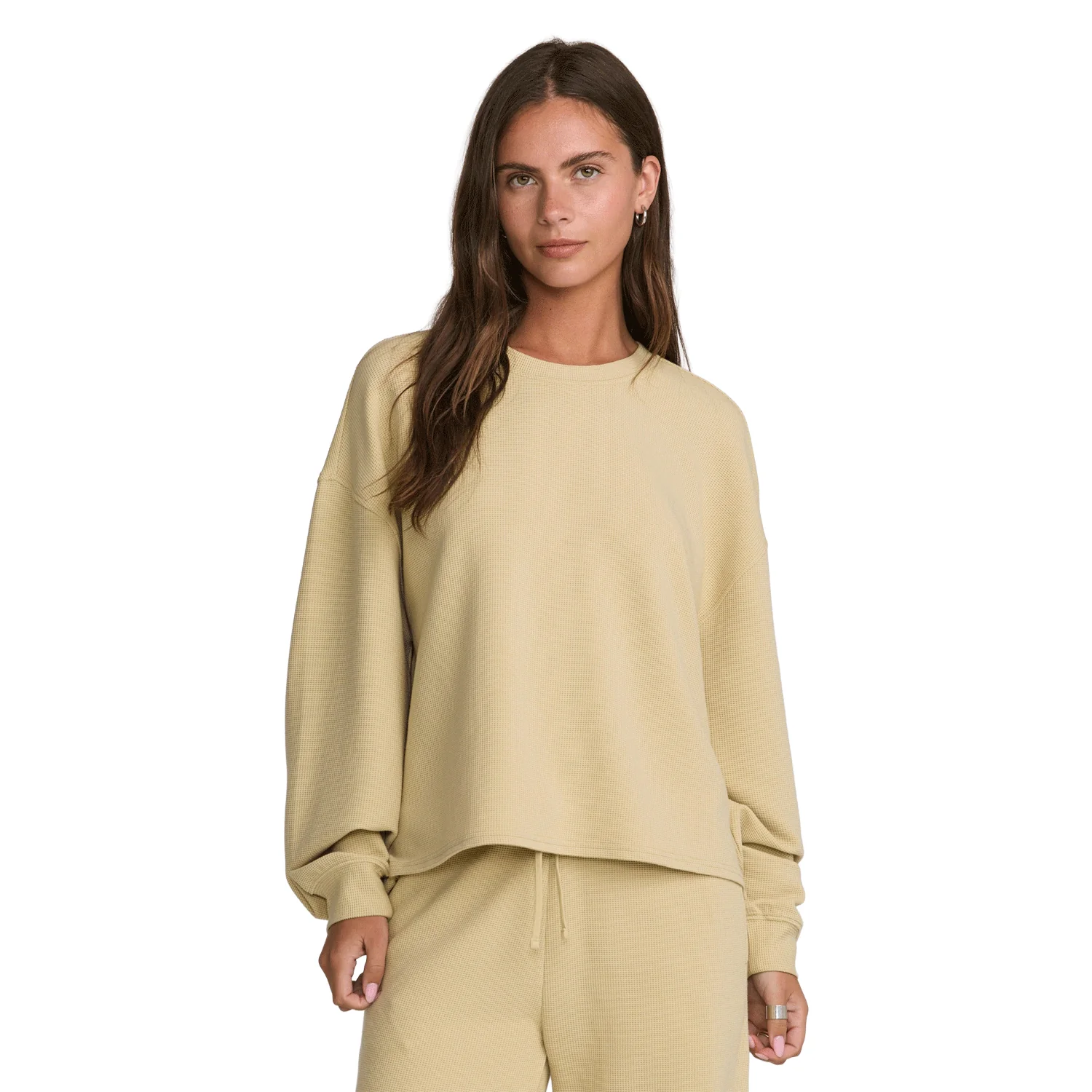 RVCA Women's Glory Waffle Pullover Crew Sweater Vintage Khaki