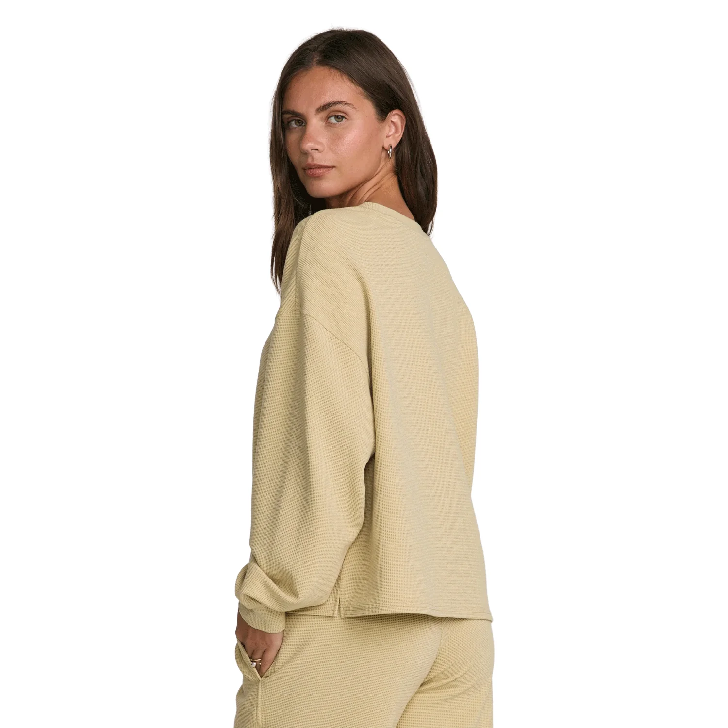 RVCA Women's Glory Waffle Pullover Crew Sweater Vintage Khaki - Image 2