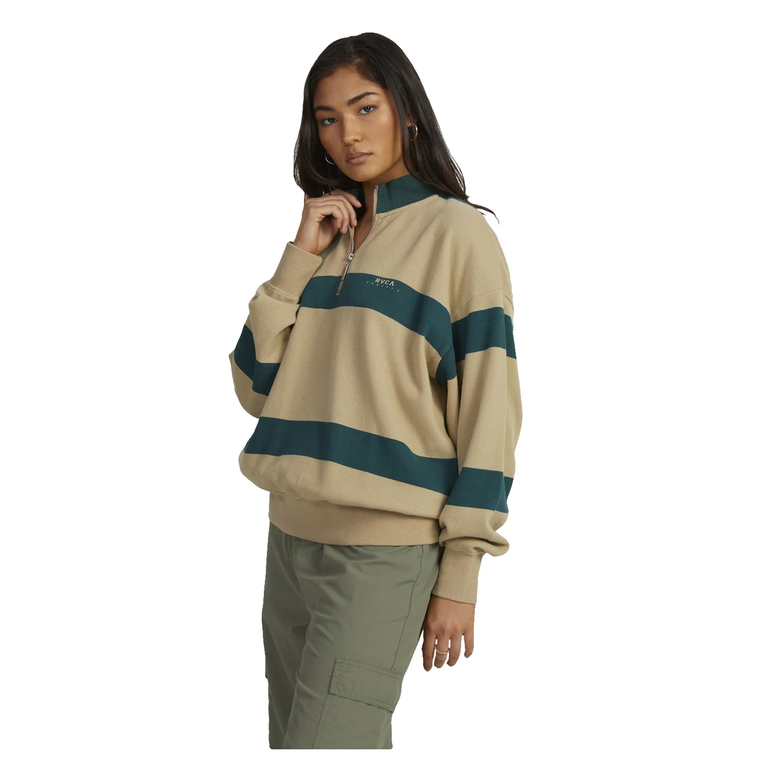 RVCA Women's Haru 1/4 Zip Jumper Khaki - Image 3